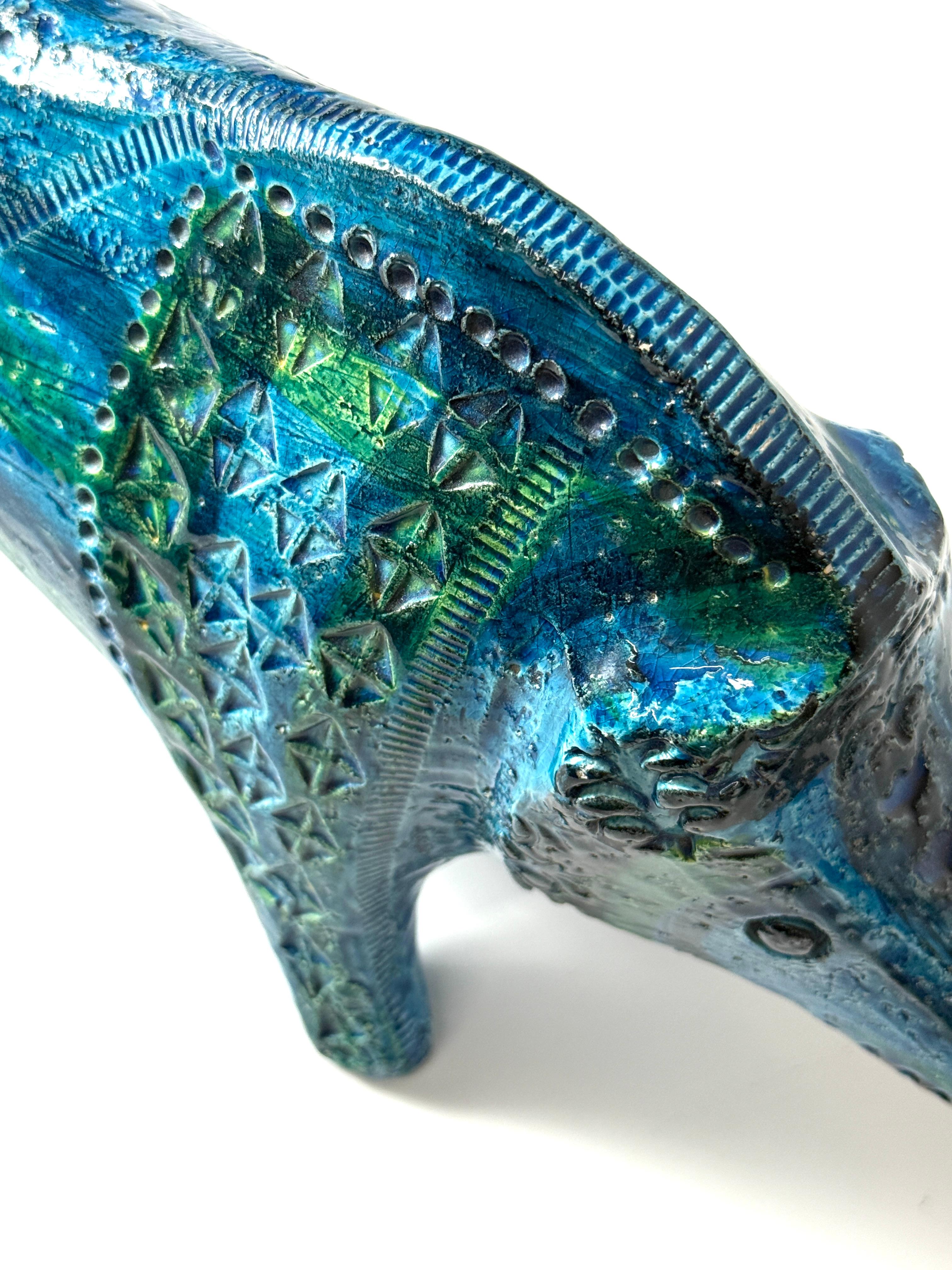 Aldo Londi Rimini Sculpture en céramique émaillée bleue représentant un sanglier pour Bitossi Italie années 1960 en vente 1