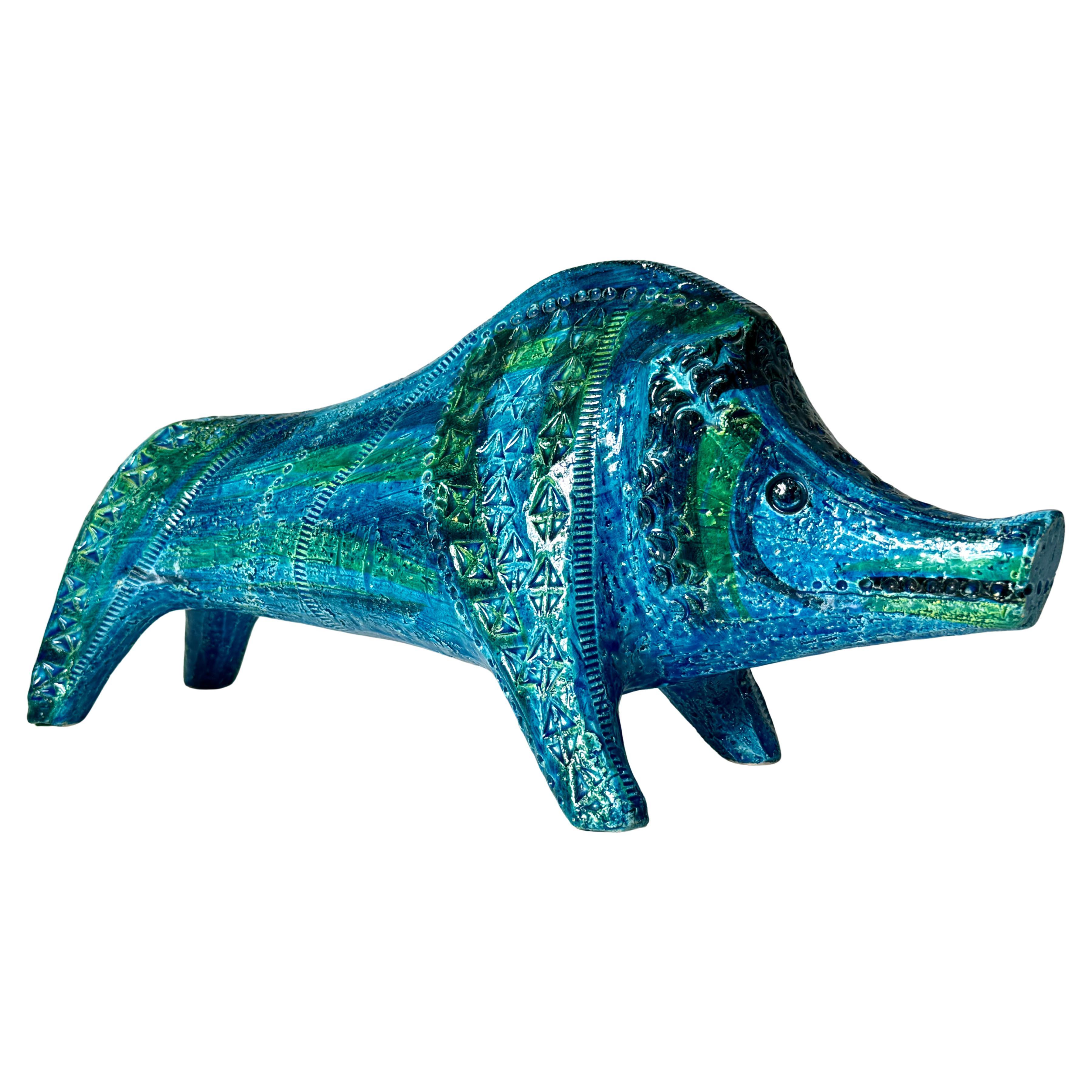 Aldo Londi Rimini Sculpture en céramique émaillée bleue représentant un sanglier pour Bitossi Italie années 1960 en vente