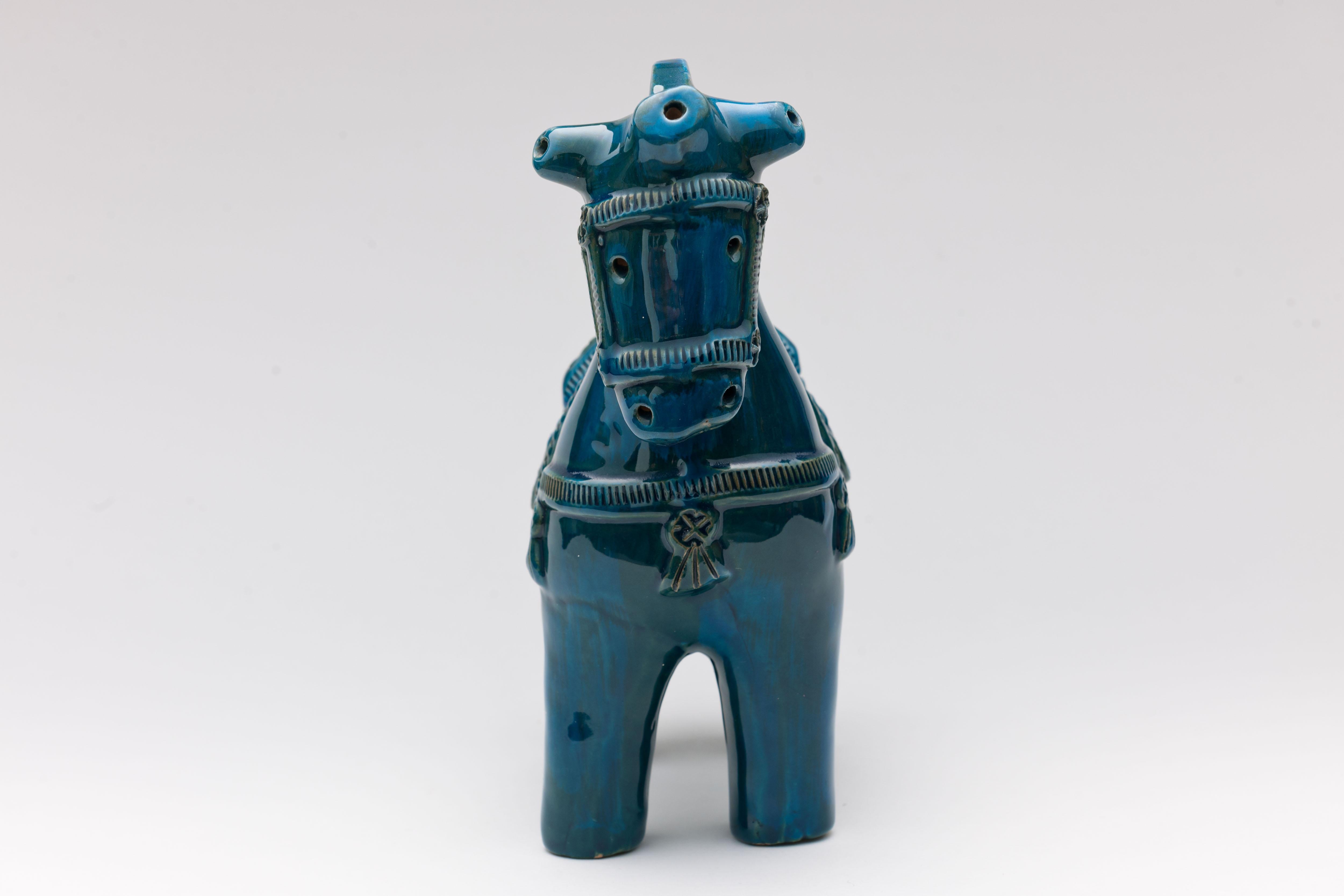 Aldo Londi, Bitossi petroleum blue and green pottery horse.
Beautiful color and glaze.

Circa late 1960.

Fully marked, numbered on the bottom.

