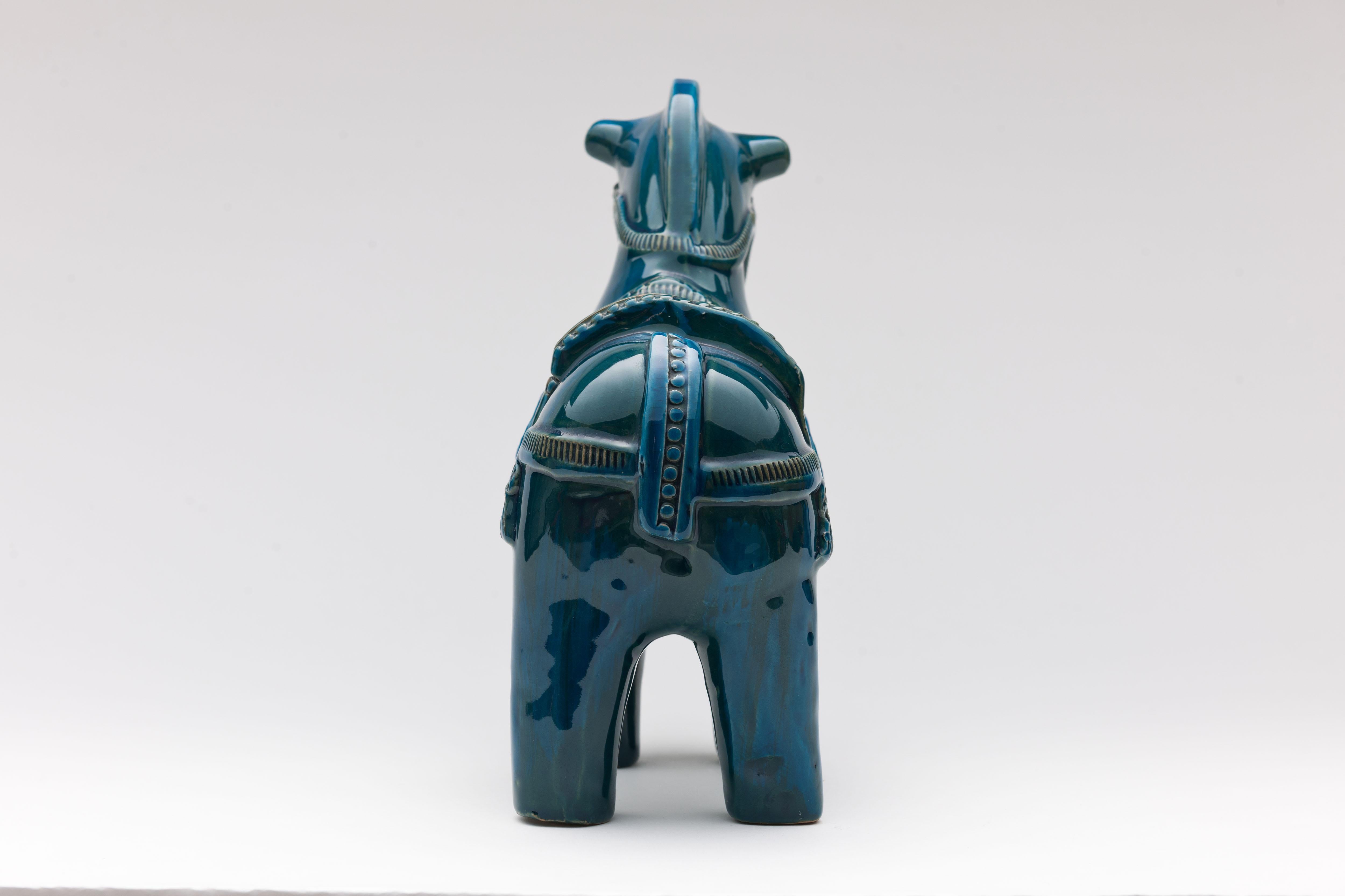 Italian Aldo Londi Rimini Petrol Blue Ceramic Horse by Bitossi Italy 