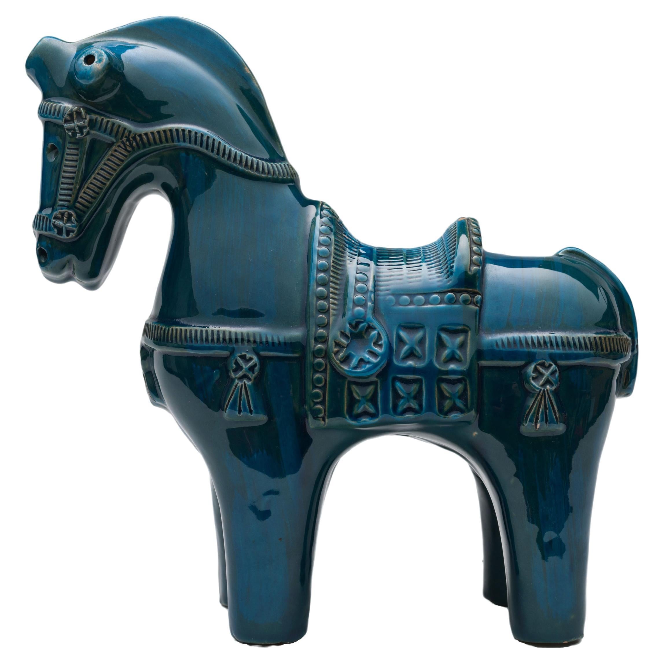 Aldo Londi Rimini Caballo de cerámica azul petróleo by Bitossi Italia