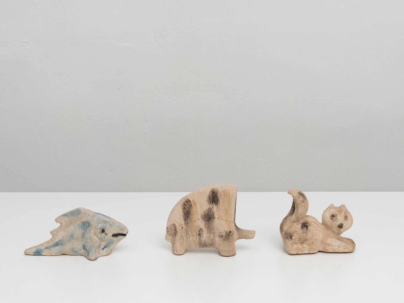 This iconic set of 3 animals (fish, porcupine and hedgehog) was designed by Aldo Londi for Bitossi, when he was directing the ceramic factory based in Montelupo Fiorentino. Mostly produced in the common 