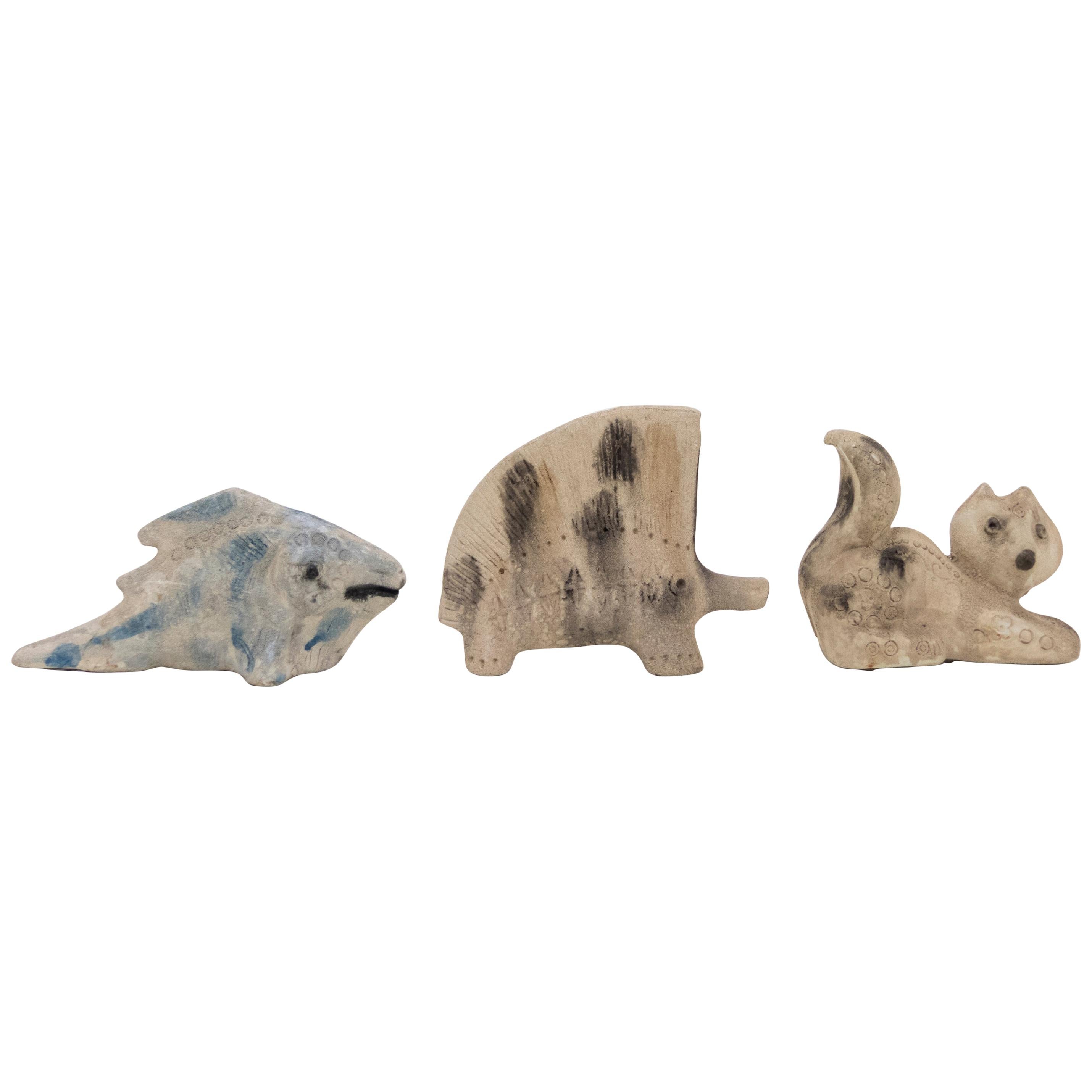 Aldo Londi Set of 3 Bitossi Midcentury Ceramic Scavo Animals, 1960s