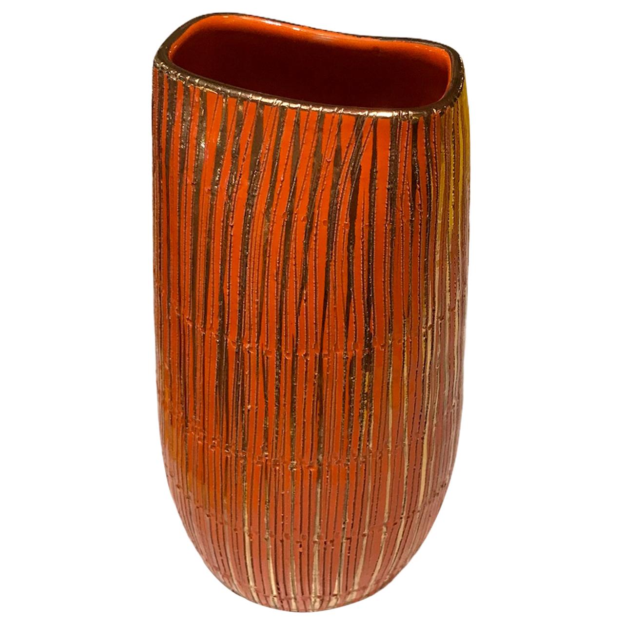 Aldo Londi Seta Series for Bitossi Modern Sgraffito Ceramic Vase, Italy, 1950s