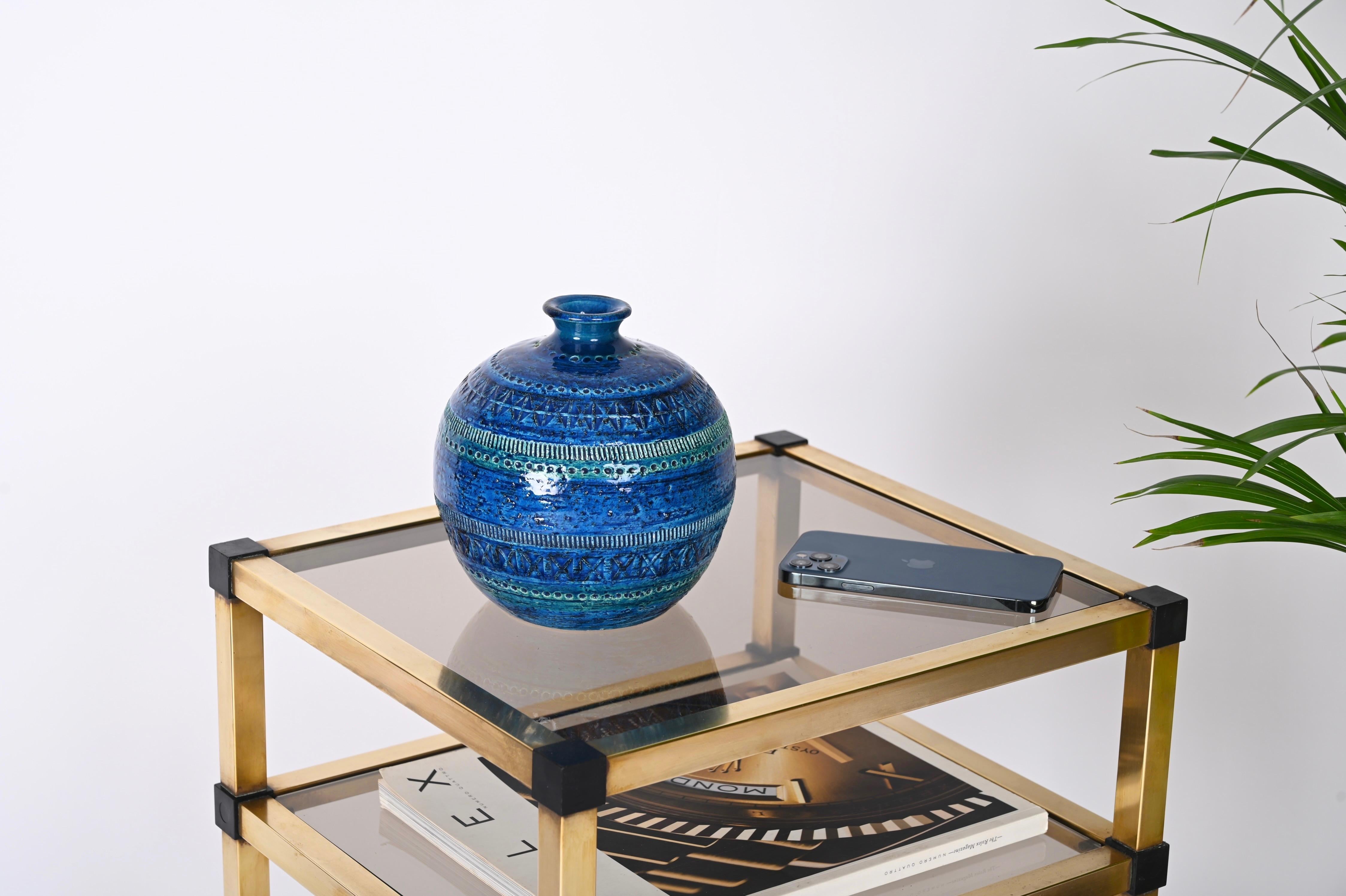 Italian Aldo Londi Terracotta Ceramic Rimini Blue Vase for Bitossi, Italy, 1960s For Sale