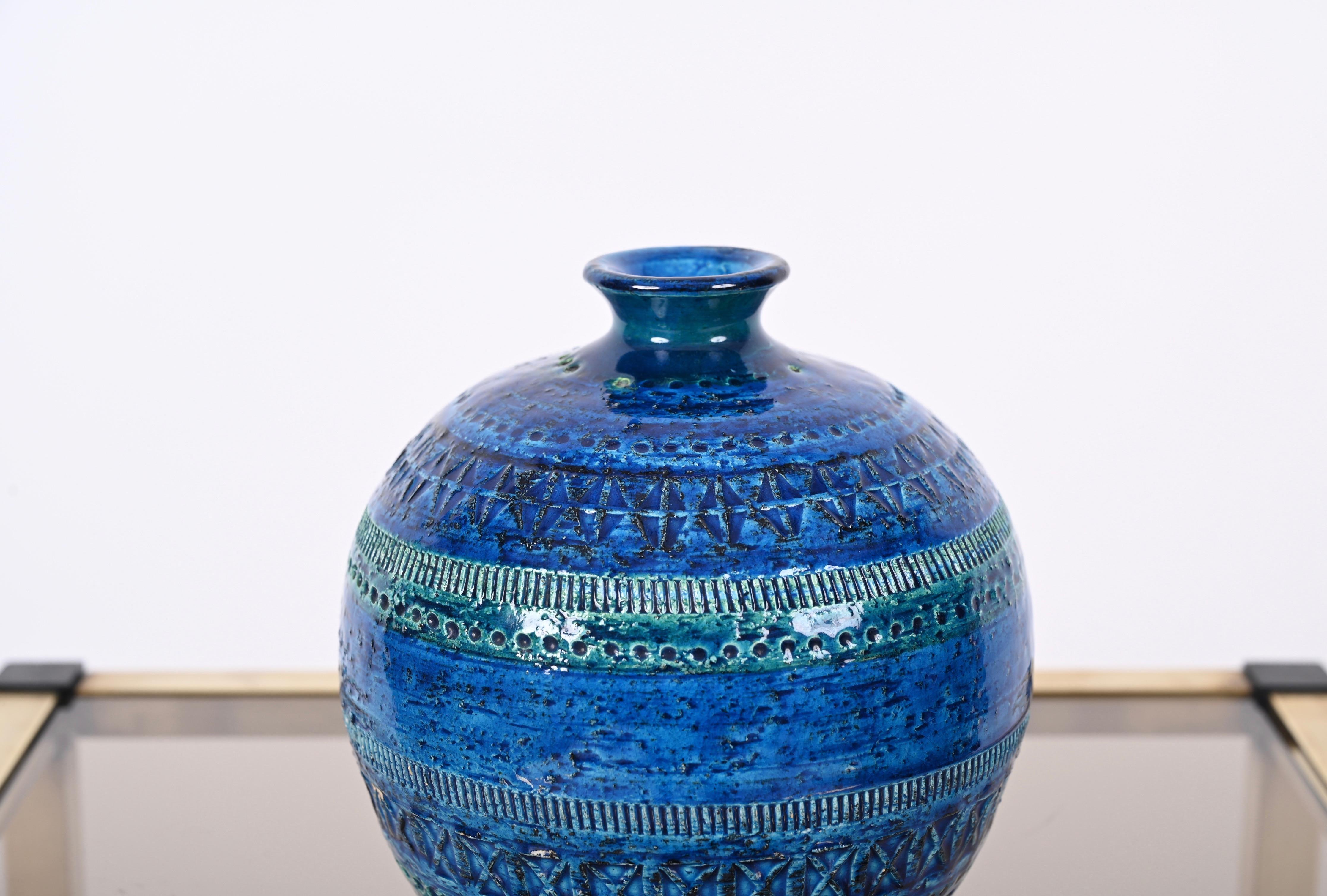 Aldo Londi Terracotta Ceramic Rimini Blue Vase for Bitossi, Italy, 1960s In Good Condition For Sale In Roma, IT