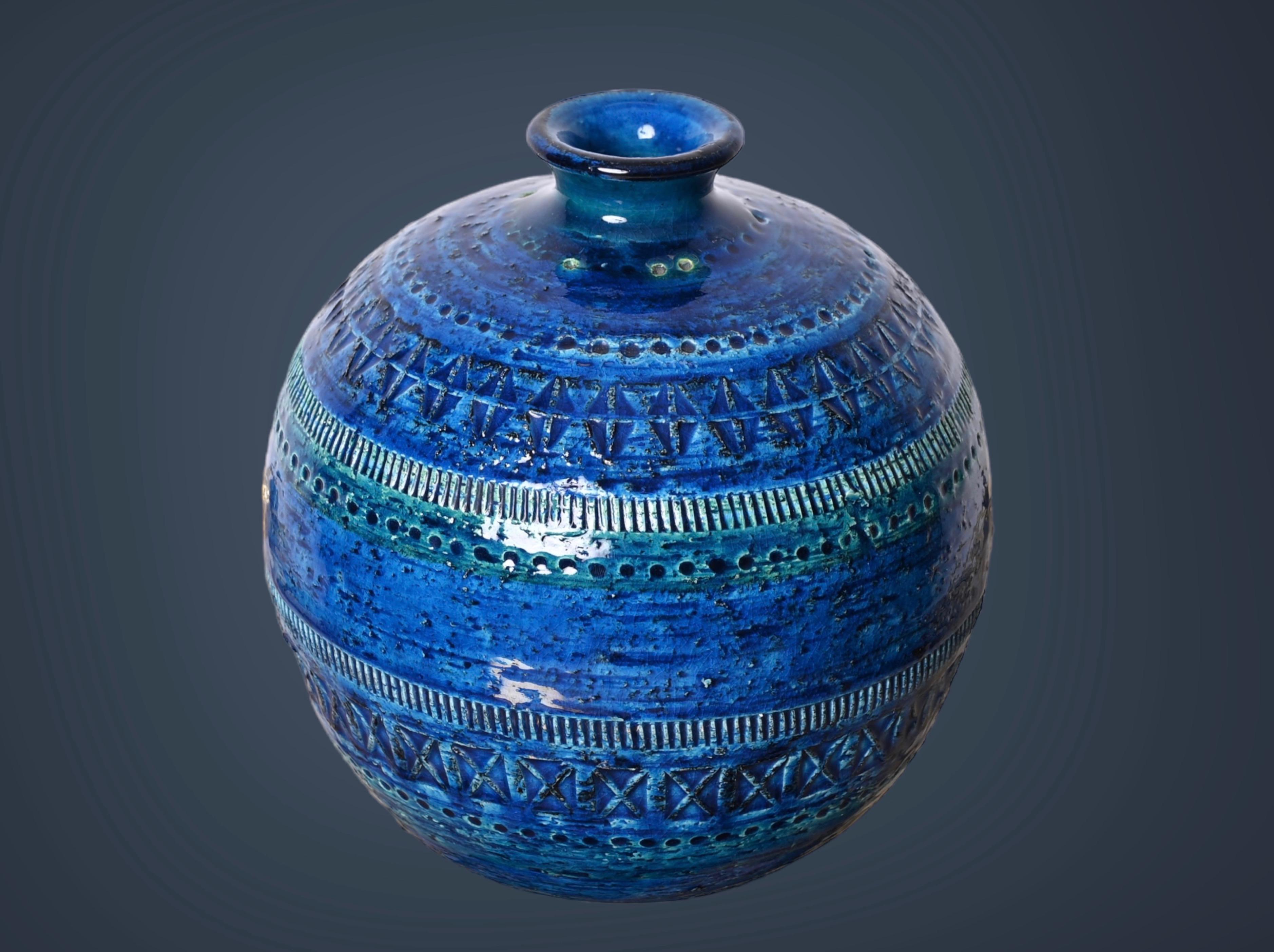 Jarrón Rimini Azul de cerámica terracota de Aldo Londi para Bitossi, Italia, años 60 siglo XX en venta