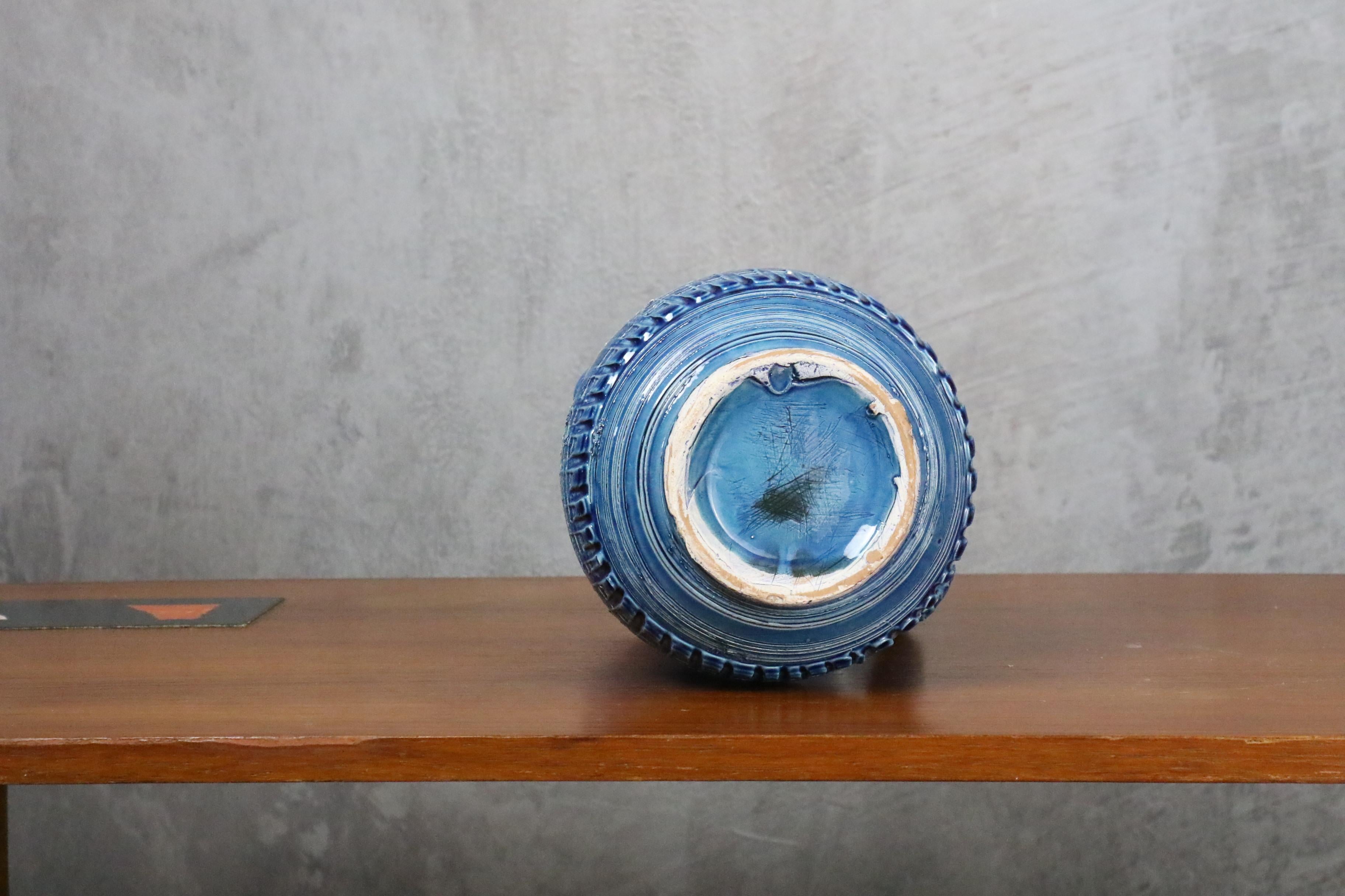 Terrakotta-Keramik-Vase Rimini in Blau von Aldo Londi für Bitossi, Italien 1960er Jahre im Angebot 1