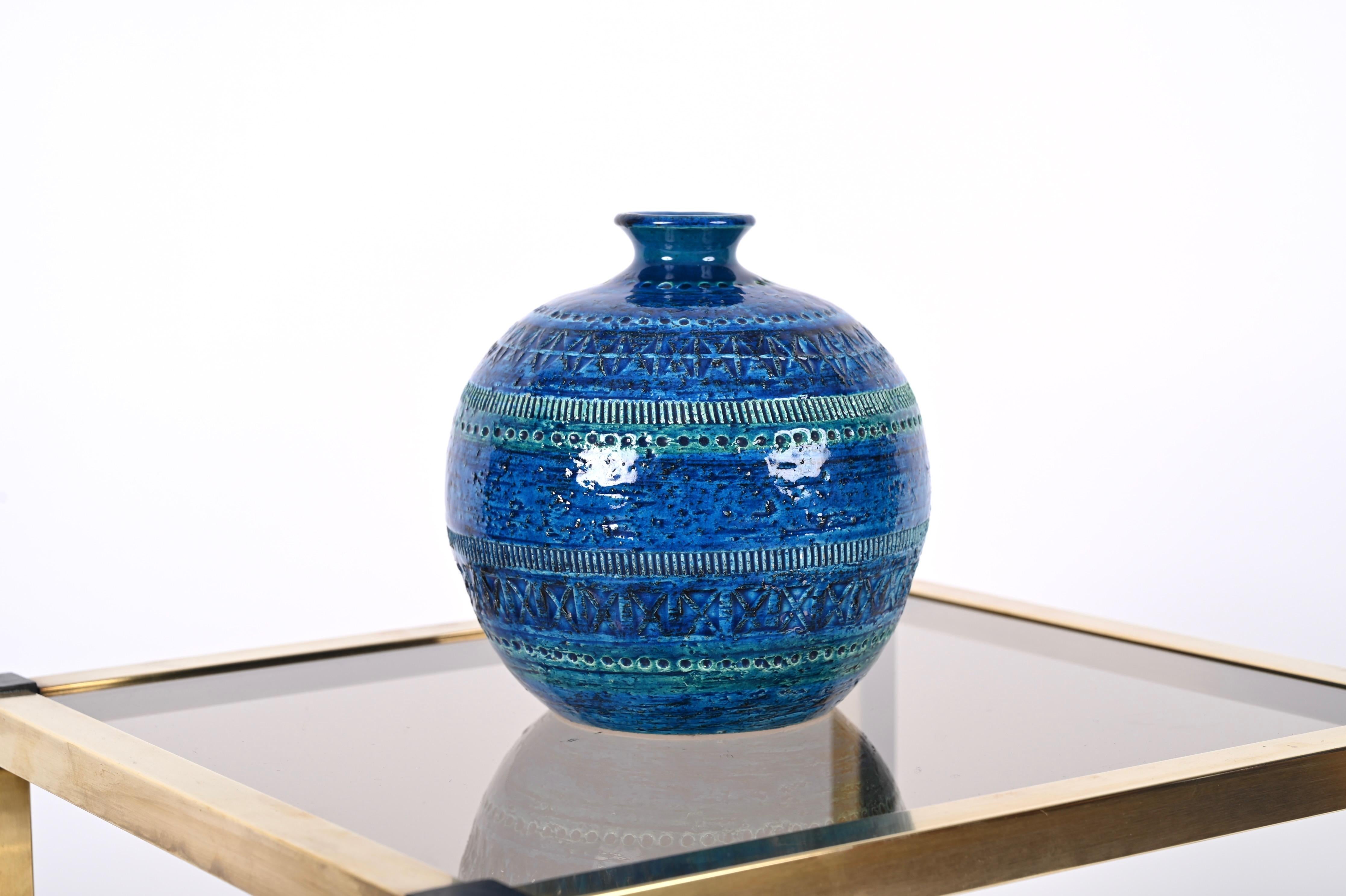 Aldo Londi Terracotta Ceramic Rimini Blue Vase for Bitossi, Italy, 1960s For Sale 2