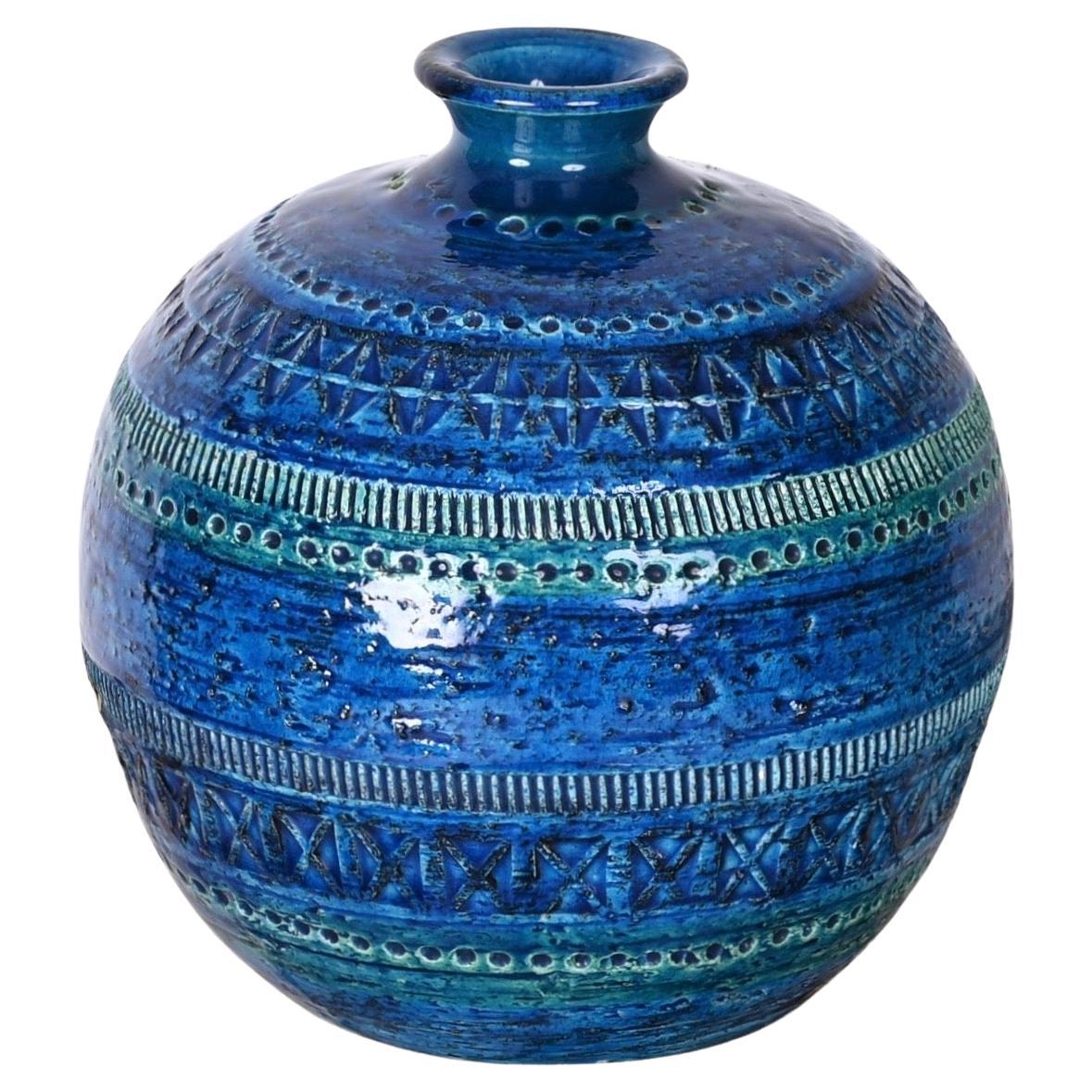 Aldo Londi Terracotta Ceramic Rimini Blue Vase for Bitossi, Italy, 1960s For Sale