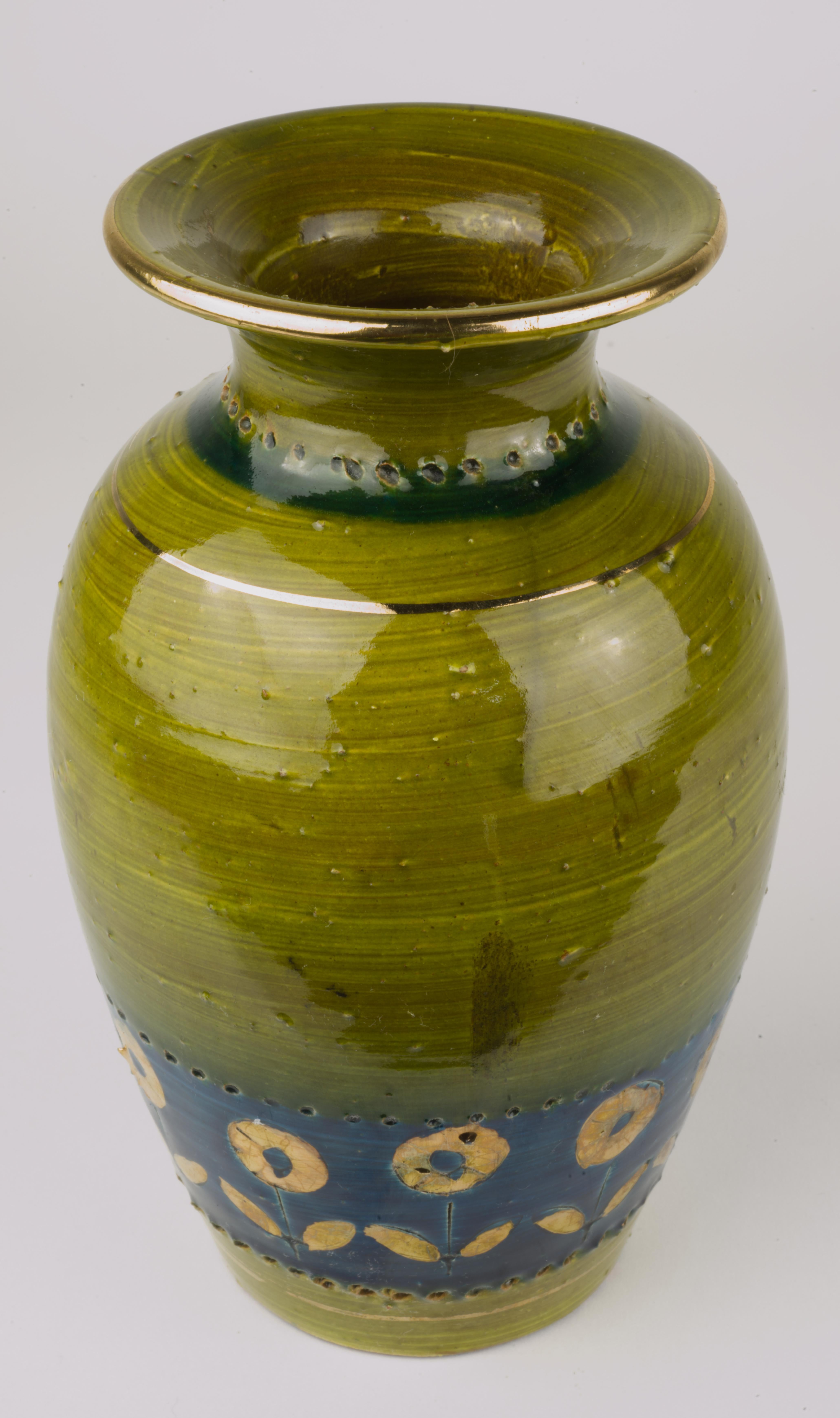 Aldo Londi Thai Silk Vase, Bitossi for Rosenthal Netter, Blue, Green, Gold For Sale 2