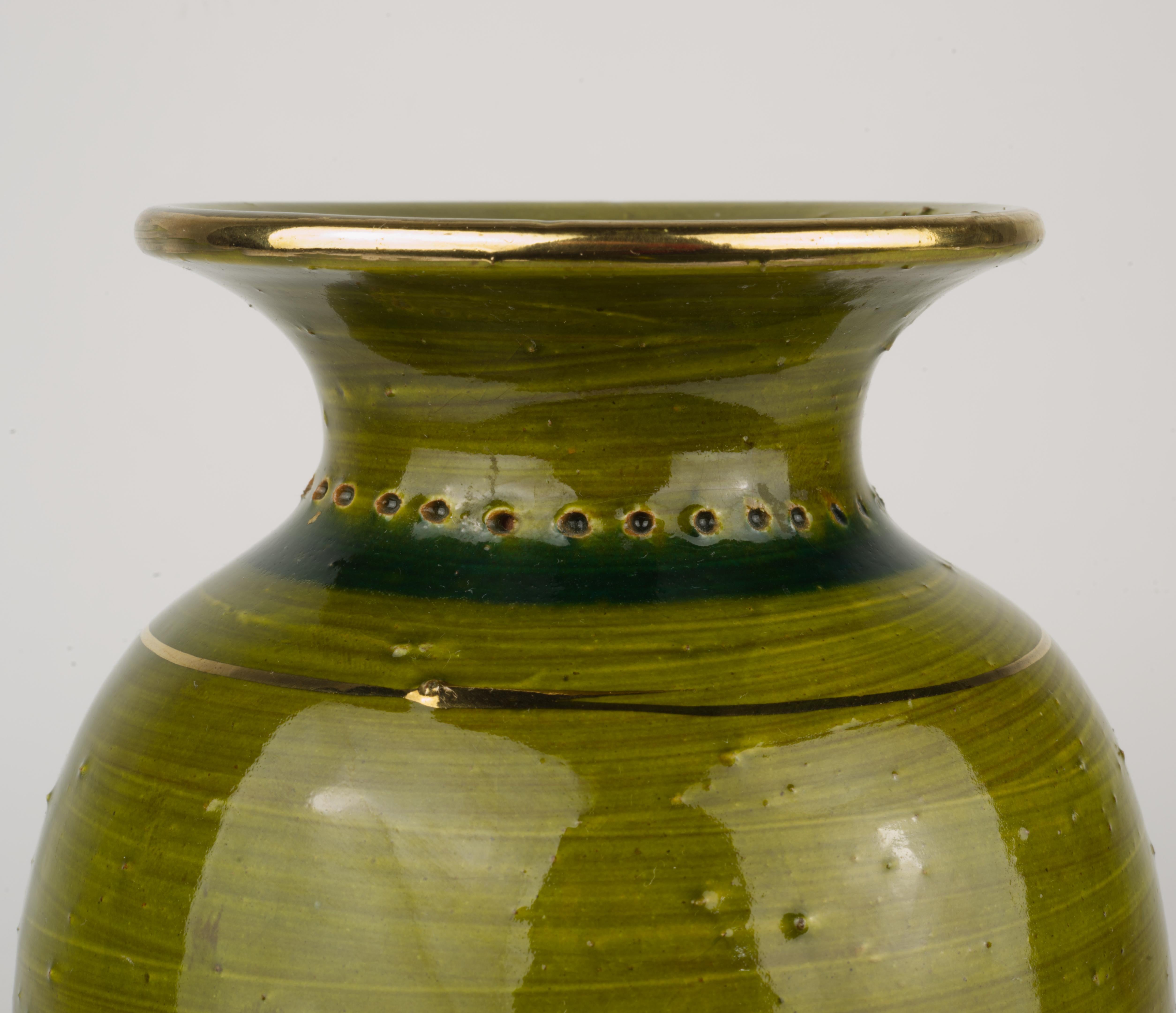 Italian Aldo Londi Thai Silk Vase, Bitossi for Rosenthal Netter, Blue, Green, Gold For Sale