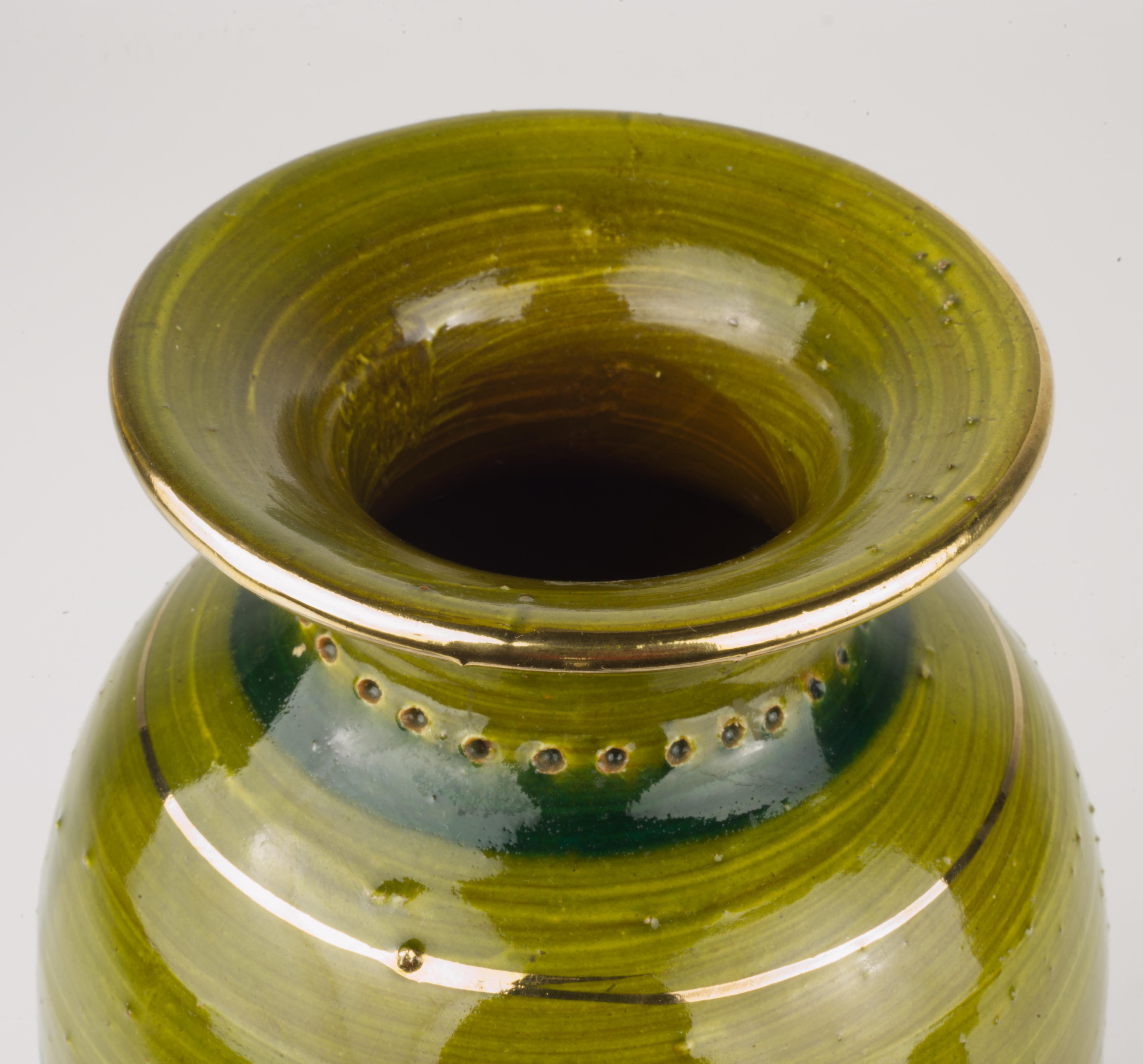 Glazed Aldo Londi Thai Silk Vase, Bitossi for Rosenthal Netter, Blue, Green, Gold For Sale