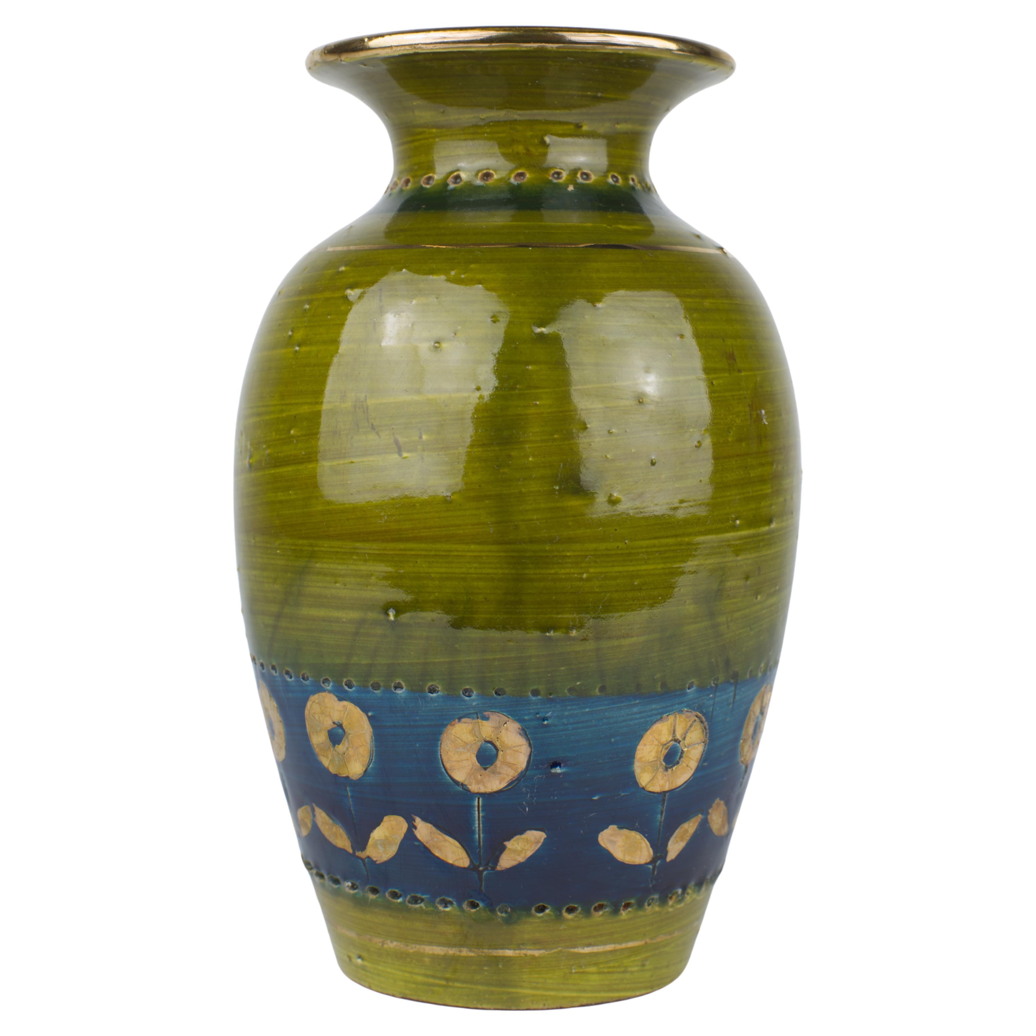 Aldo Londi Thai Silk Vase, Bitossi for Rosenthal Netter, Blue, Green, Gold For Sale