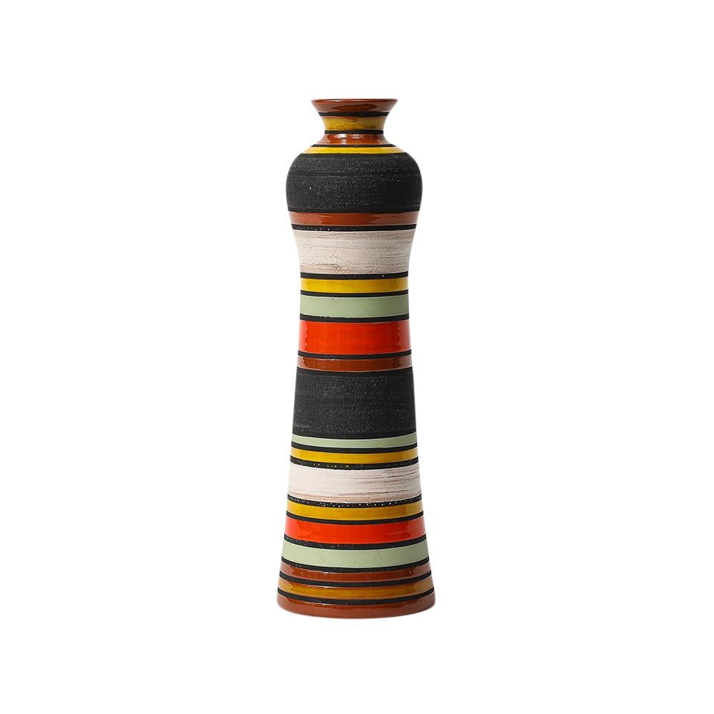 Jarrón Aldo Londi Thailandia, Cerámica, Rayas, Naranja, Negro, Blanco, Firmado Moderno de mediados de siglo en venta