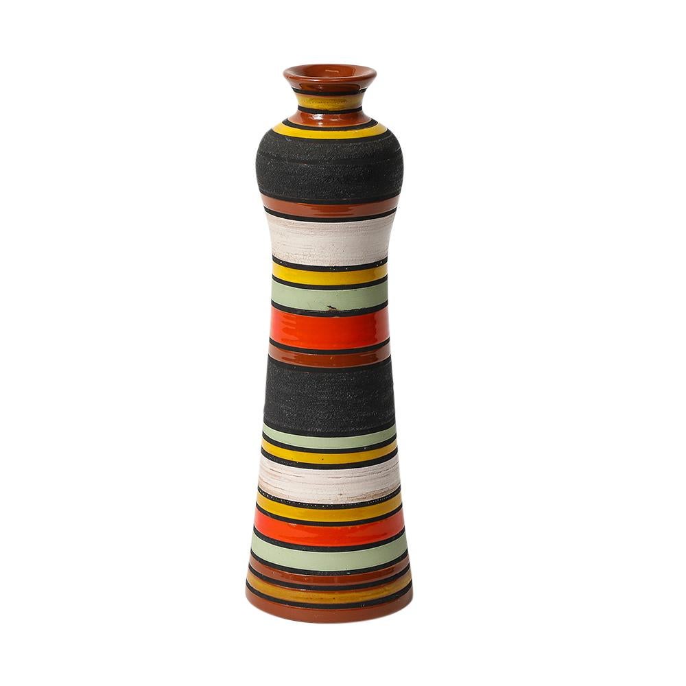 Jarrón Aldo Londi Thailandia, Cerámica, Rayas, Naranja, Negro, Blanco, Firmado Italiano en venta