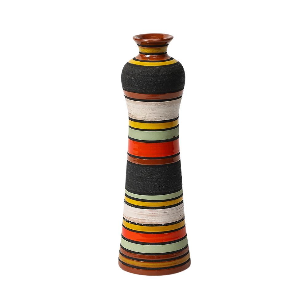 Jarrón Aldo Londi Thailandia, Cerámica, Rayas, Naranja, Negro, Blanco, Firmado Glaseado en venta