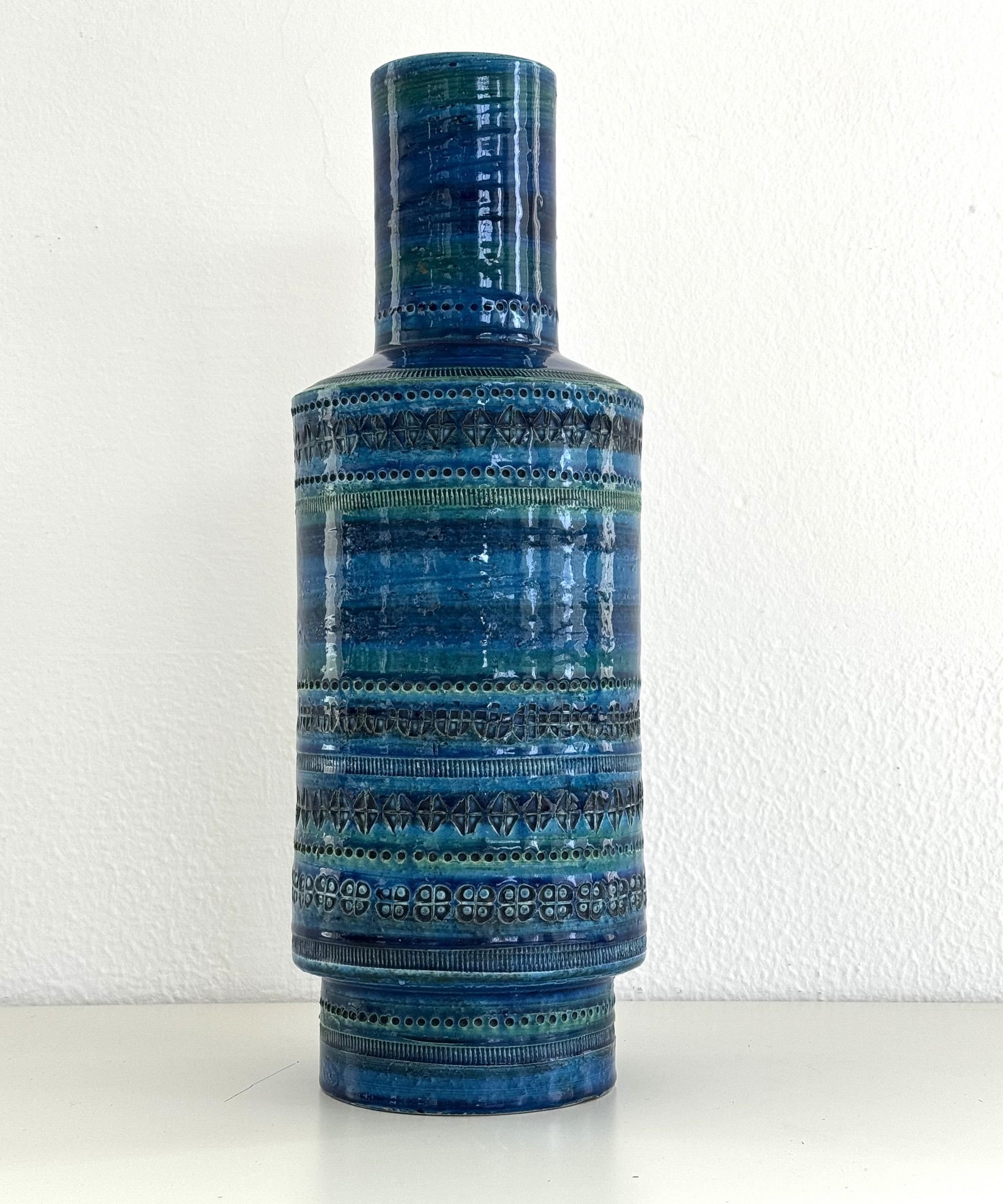 Jarrón XL Aldo Londi en decoración azul Rimini para Bitossi, años 60 Hecho a mano en venta