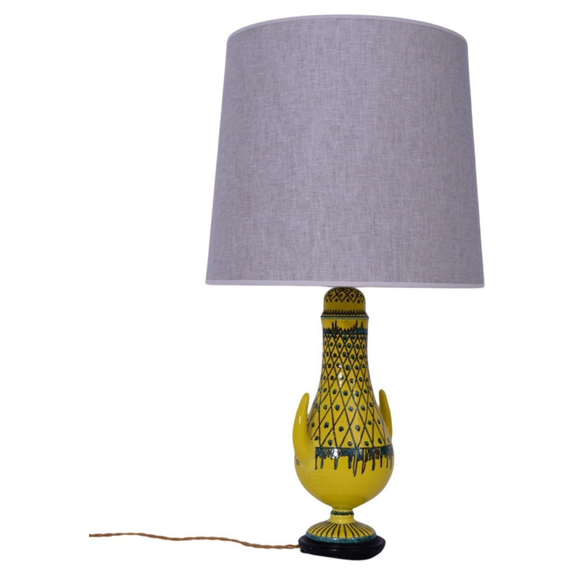 Aldo Londi yellow horns ceramic lamp. For Sale