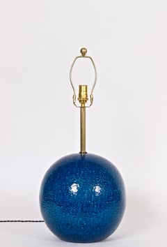 Aldo Londo for Bitossi Persian Blue "Ball" Pottery Table Lamp, circa 1950s