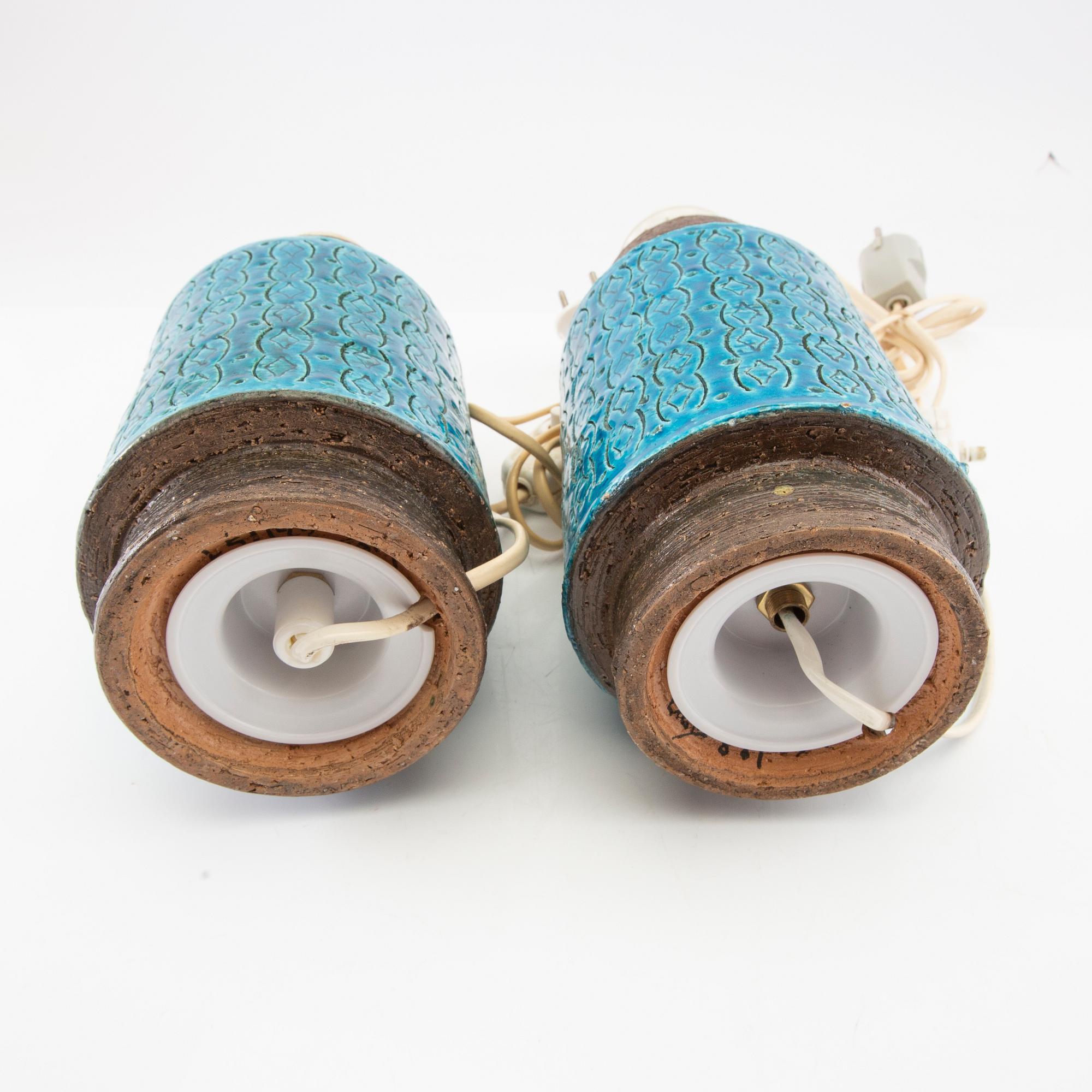 Paire de lampes de table en céramique d'Aldo Londi par Bitossi Mae vers 1960 
Céramique artisanale bleu turquoise et marron 
Bon état. 
Prix de la paire
Hauteur 32 cm 
