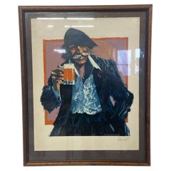 Aldo Luongo Hawk and Mug Framed Lithograph Limited Edition Signed 1970s