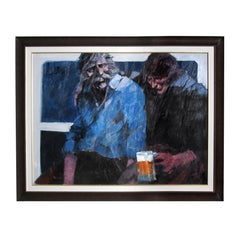 Vintage Aldo Luongo Acrylic Painting 36 in. x 48 in. "Part of the Bar"