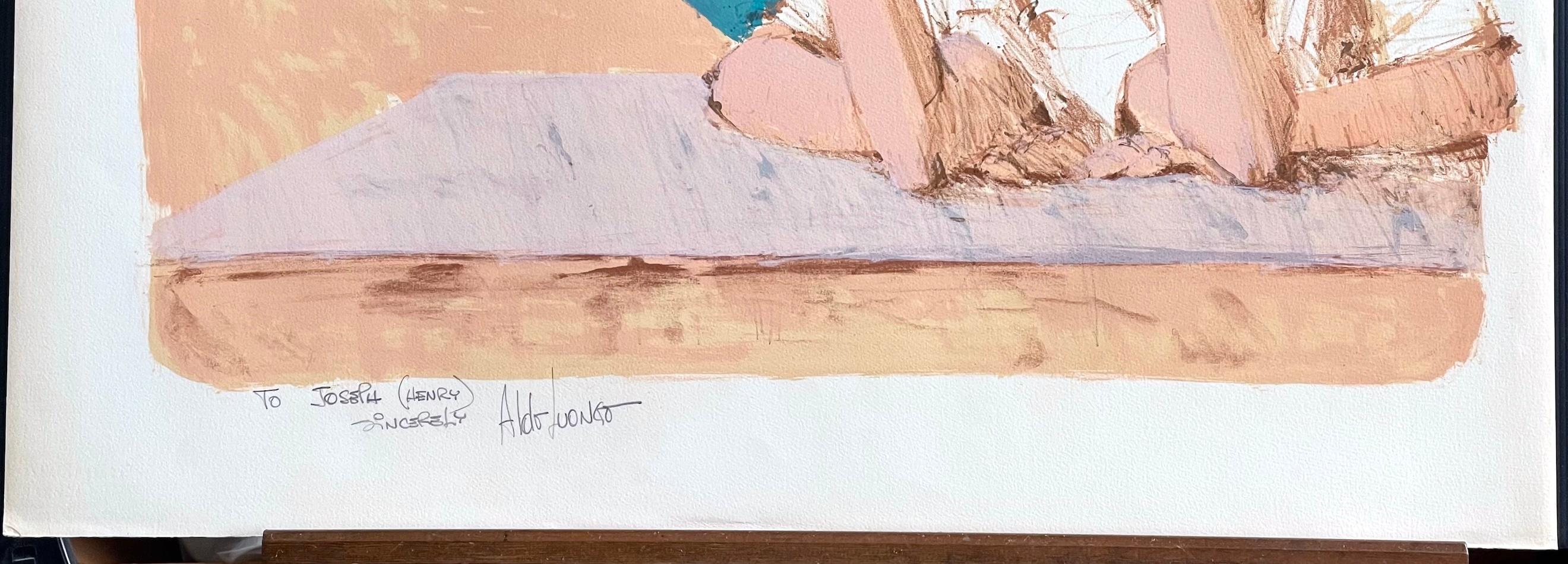 HERMANOS Litografía firmada, Retrato contemporáneo, Dos chicos jóvenes, Melocotón, Marrón en venta 3