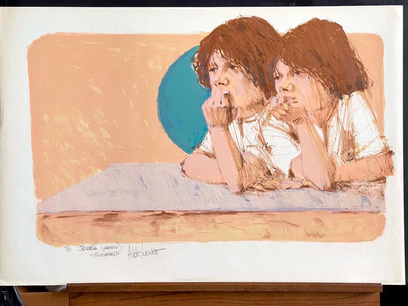 BROTHERS ist eine handgezeichnete Original-Lithografie des argentinischen Künstlers Aldo Luongo. Gedruckt 1975 in der Circle Gallery NYC mit traditionellen handlithografischen Methoden auf archiviertem Arches-Papier, 100% säurefrei.

BROTHERS ist