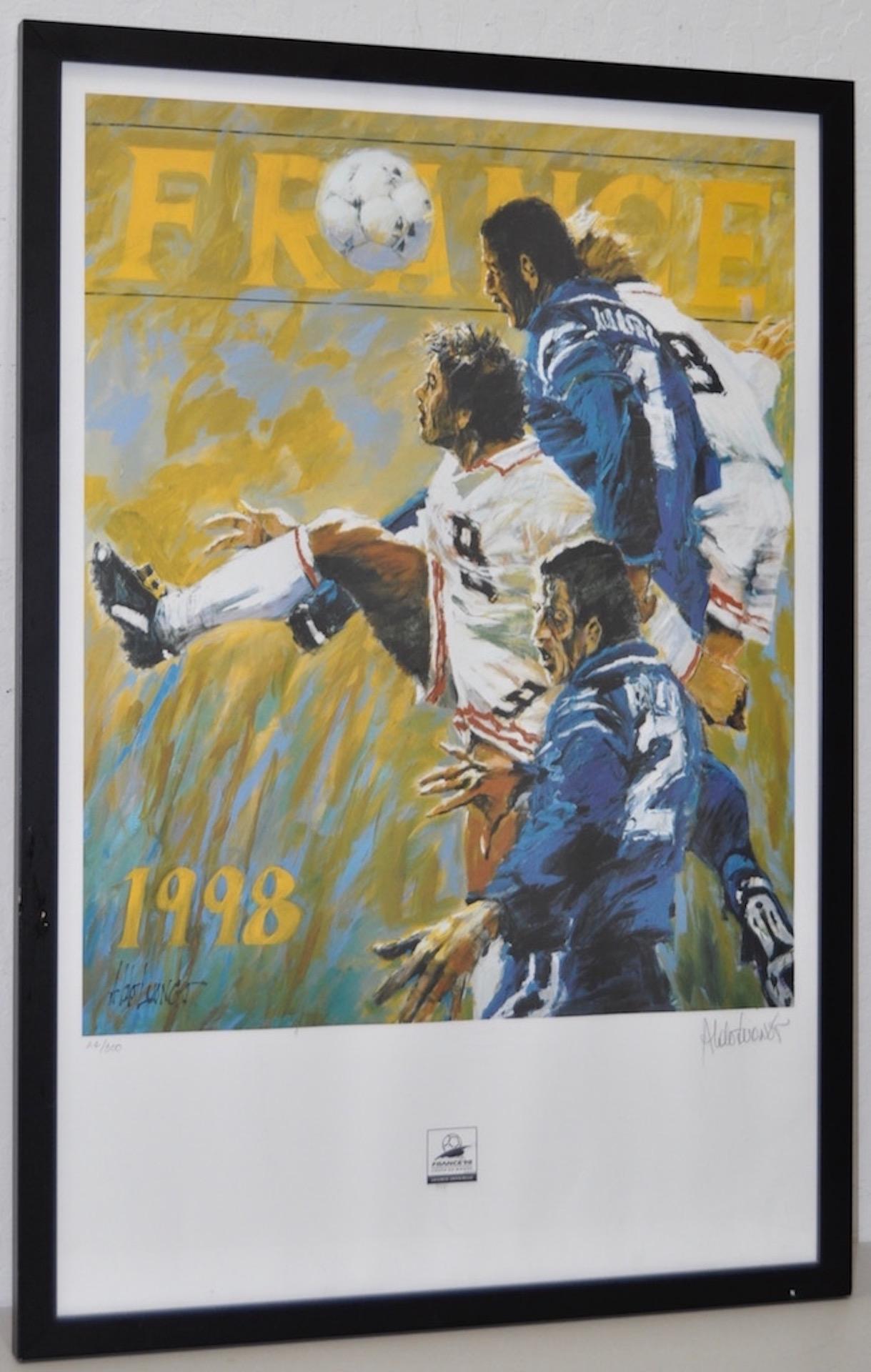 FRANCE Coupe du monde Lithographie par Aldo Luongo c.1998

Edition limitée France 98' Coupe du Monde - Licence officielle

D'une édition très limitée de 300 exemplaires.

Crayon signé en bas à droite. Edition 24/300 en bas à gauche.

Il s'agit d'une