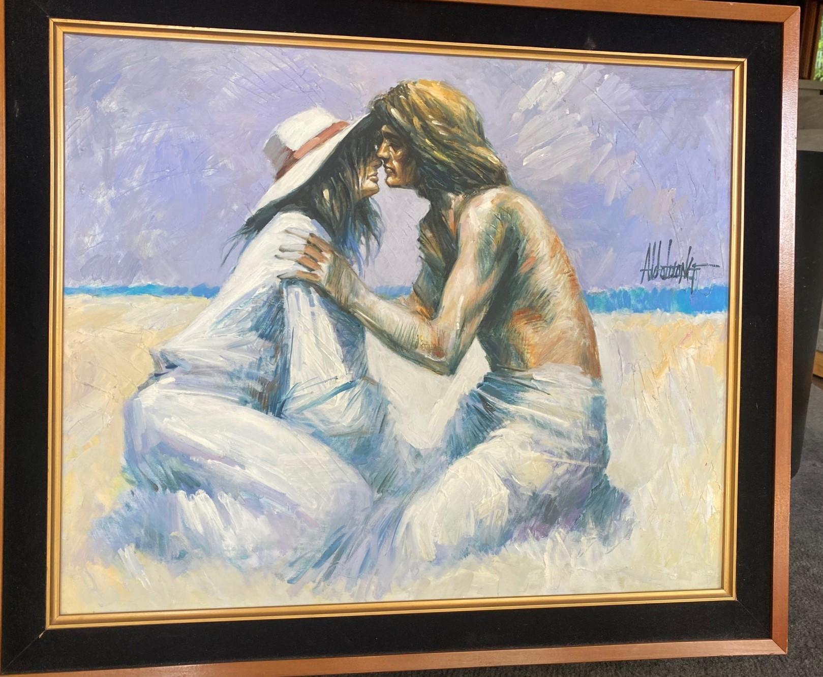 Aldo Luongo Firmado Original Italiano Argentino Óleo sobre Lienzo Pintura Amantes Moderno de mediados de siglo en venta
