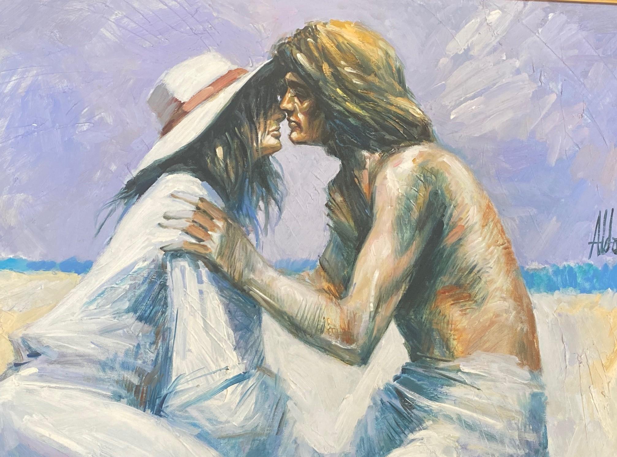 Aldo Luongo Firmado Original Italiano Argentino Óleo sobre Lienzo Pintura Amantes Pintado a mano en venta