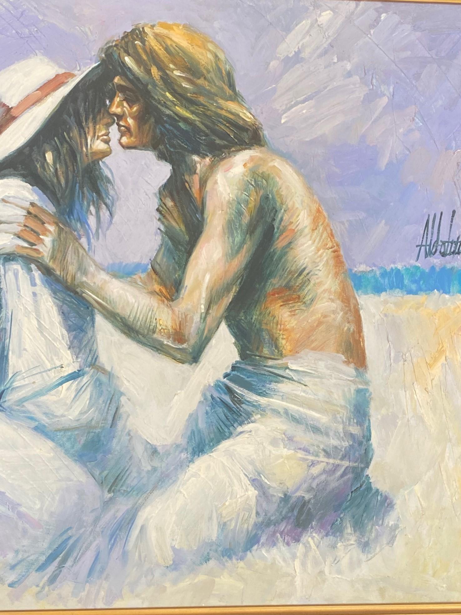 Aldo Luongo Firmado Original Italiano Argentino Óleo sobre Lienzo Pintura Amantes en Bueno estado para la venta en Studio City, CA