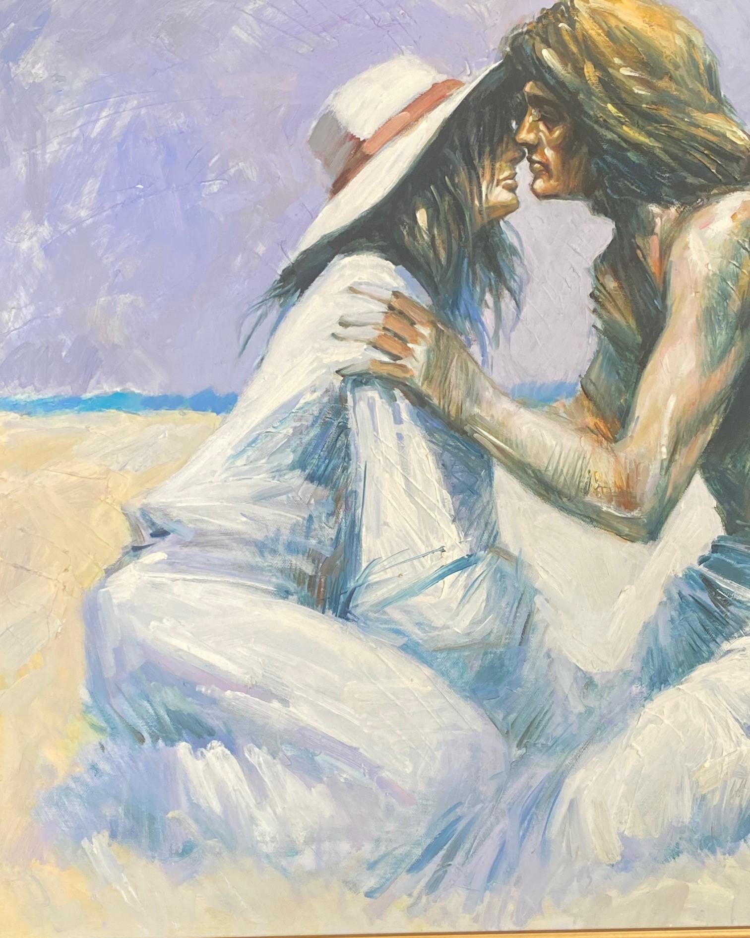 Aldo Luongo Firmado Original Italiano Argentino Óleo sobre Lienzo Pintura Amantes siglo XX en venta