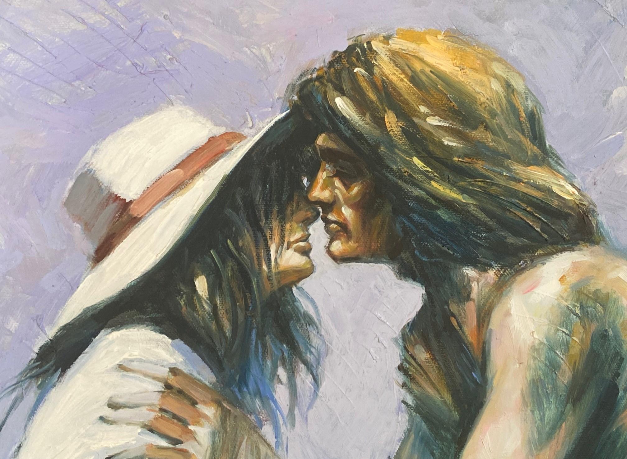Aldo Luongo Firmado Original Italiano Argentino Óleo sobre Lienzo Pintura Amantes en venta 1