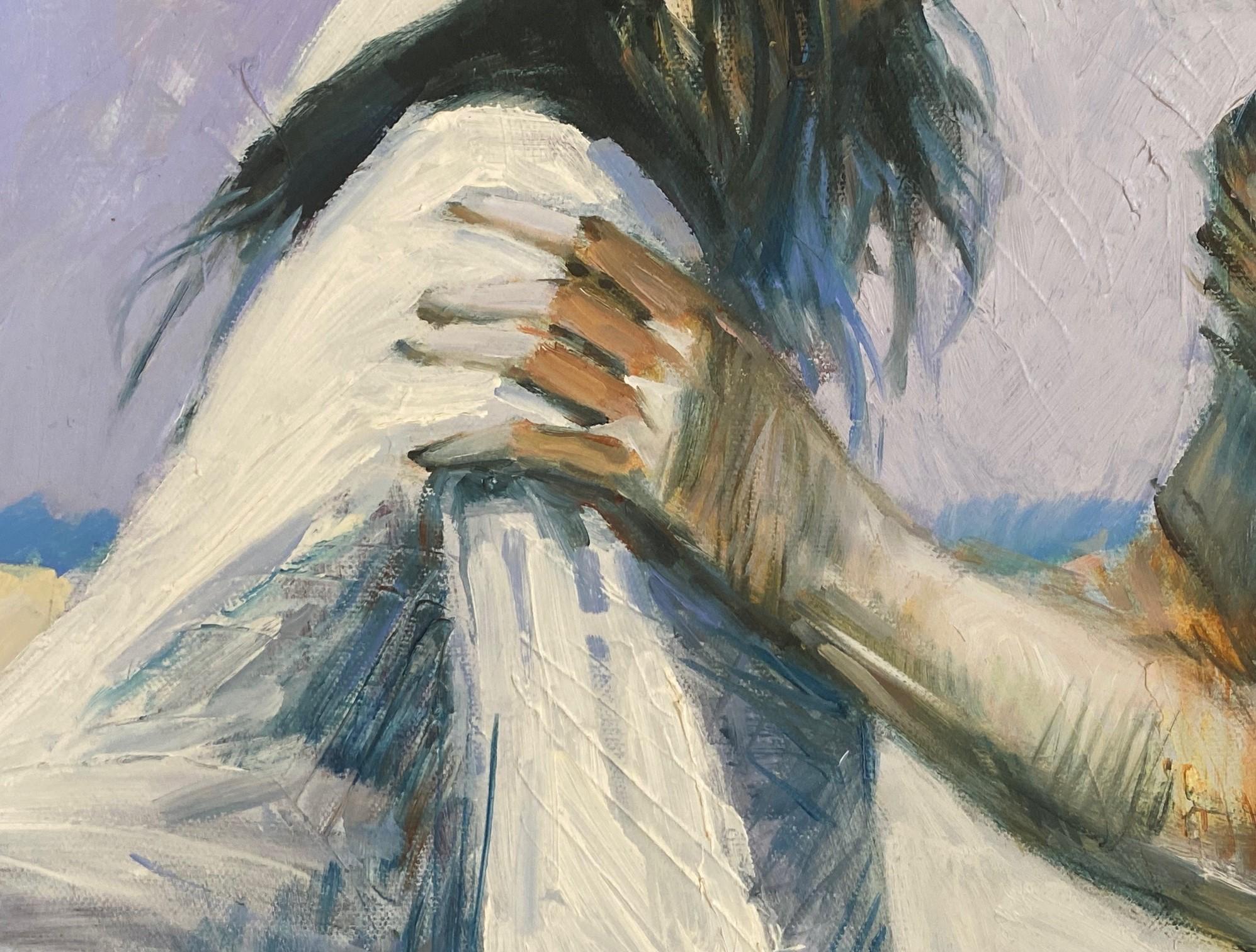 Aldo Luongo Firmado Original Italiano Argentino Óleo sobre Lienzo Pintura Amantes en venta 2