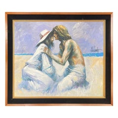 Aldo Luongo Signed Original Italian Argentinian Oil on Canvas Painting Lovers