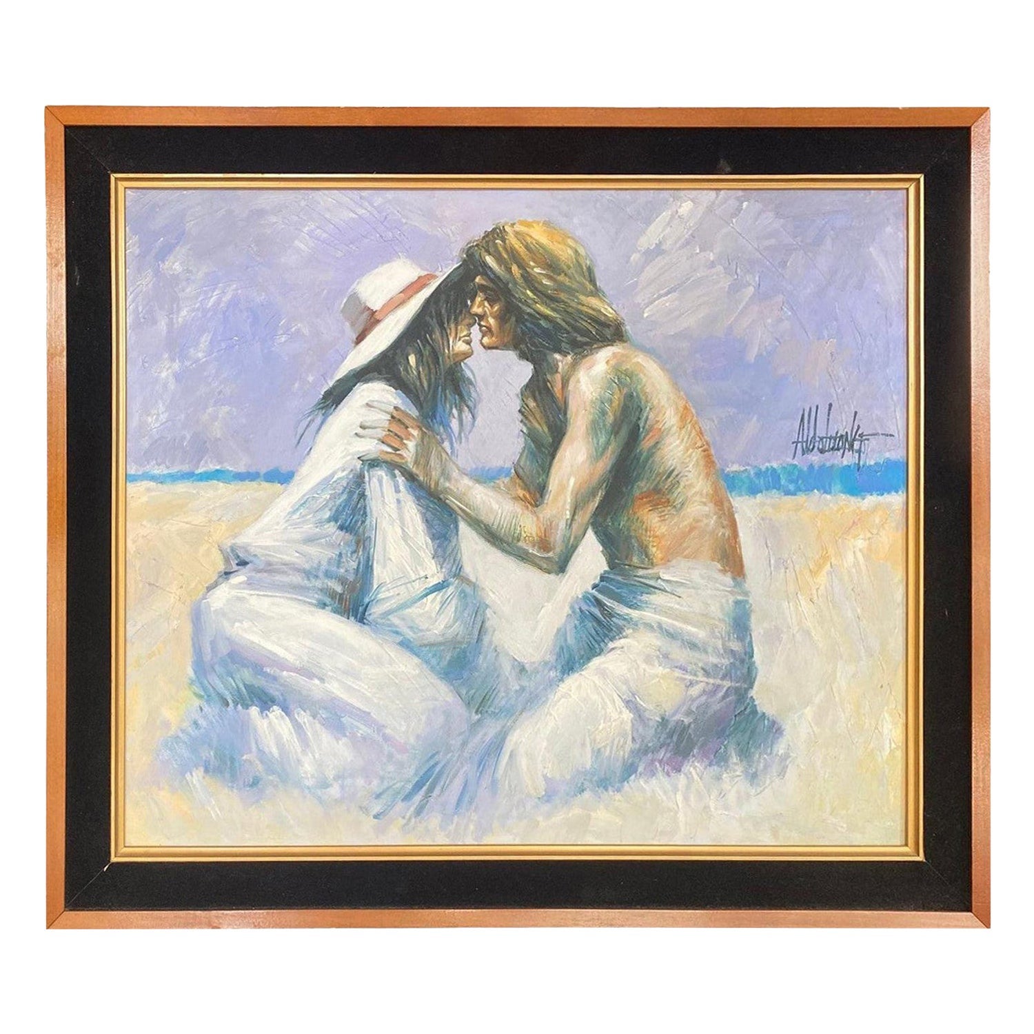 Aldo Luongo Signed Original Italian Argentinian Oil on Canvas Painting Lovers