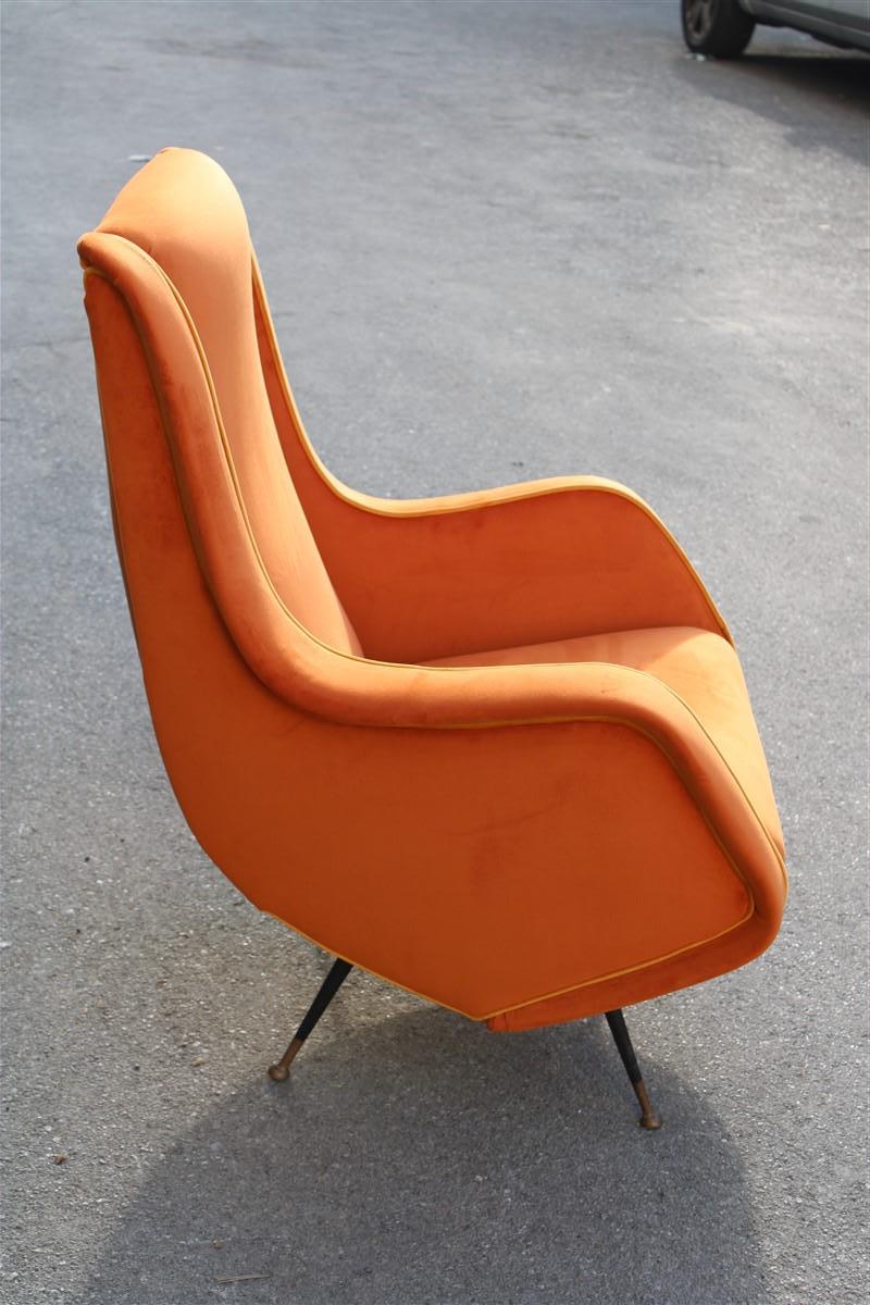 Mid-Century Modern Aldo Morbelli Armchair Orange Yellow Italian Mid-century Design 1950s Brass   For Sale