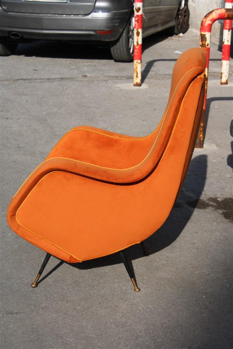 Velvet Aldo Morbelli Armchair Orange Yellow Italian Mid-century Design 1950s Brass   For Sale