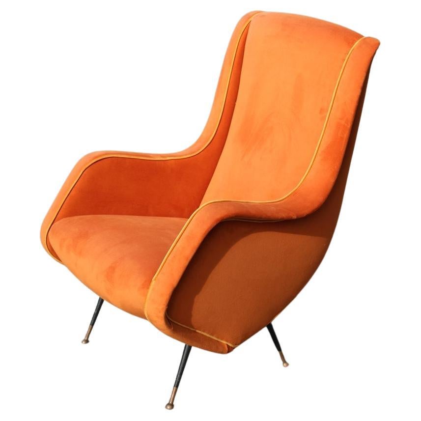 Aldo Morbelli Armchair Orange Yellow Italian Mid-century Design 1950s Brass   For Sale