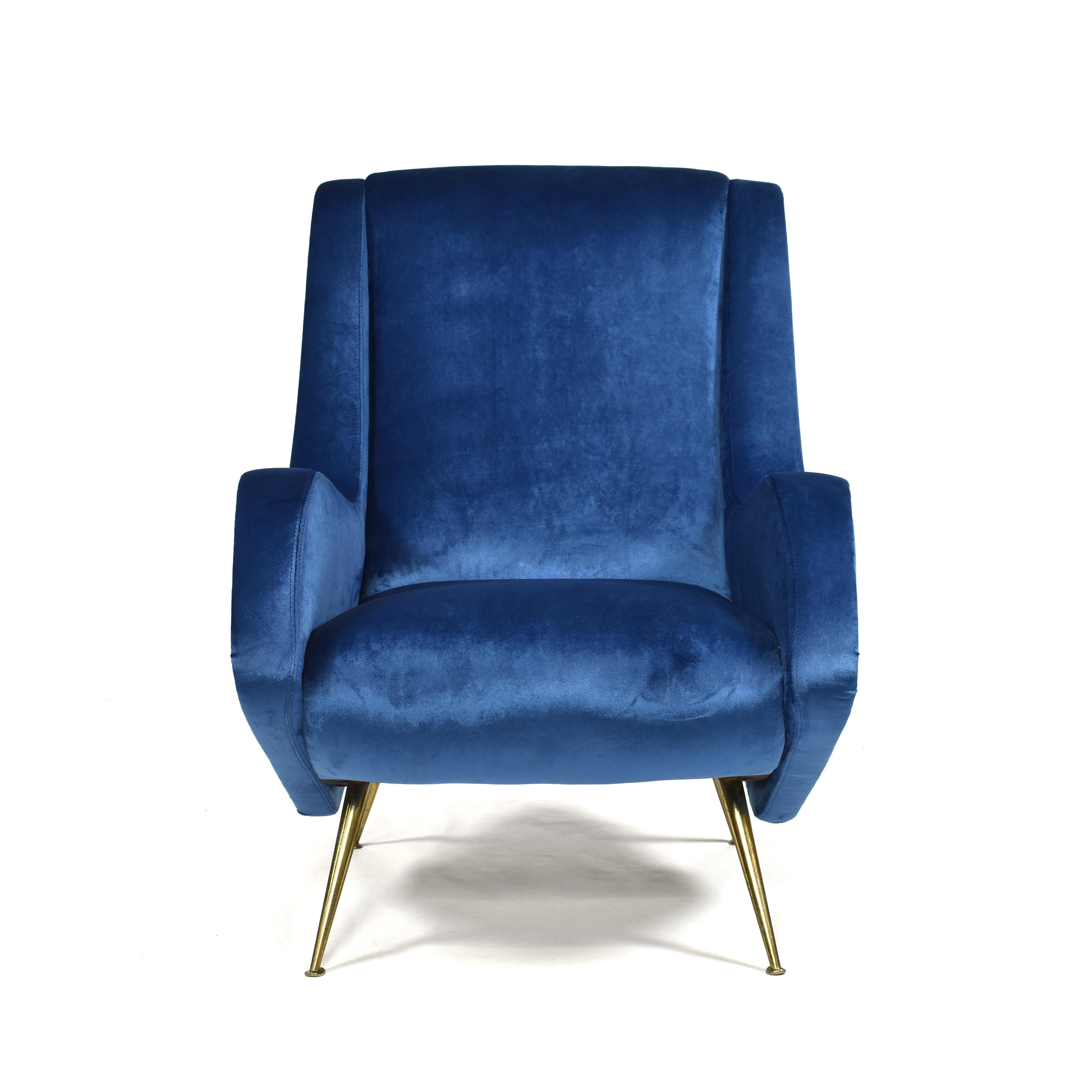 Brass Aldo Morbelli for I.S.A. Bergamo Lounge Armchair, Italy, circa 1950