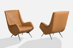 Aldo Morbelli, Lounge Chairs, Vinyl, Brass, Italy, 1950s