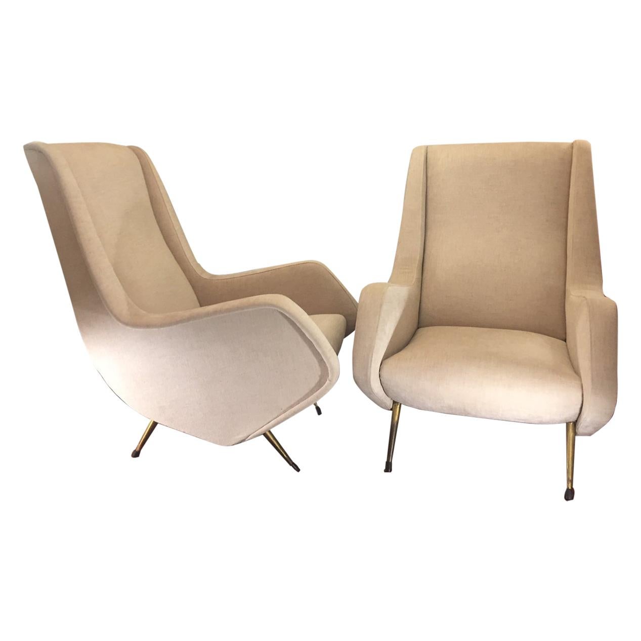 Aldo Morbelli Mid-Century Modern Pair of Light Beige Armchairs