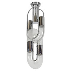 Aldo Nason Large Chandelier in Pelugoso Glass and Chrome, Mazzega, Italy 1970s