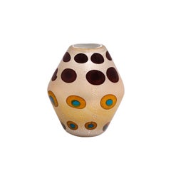 Aldo Nason Hand-Blown Vase in Amber Glass with Murrhines and Silver Foil 1950s