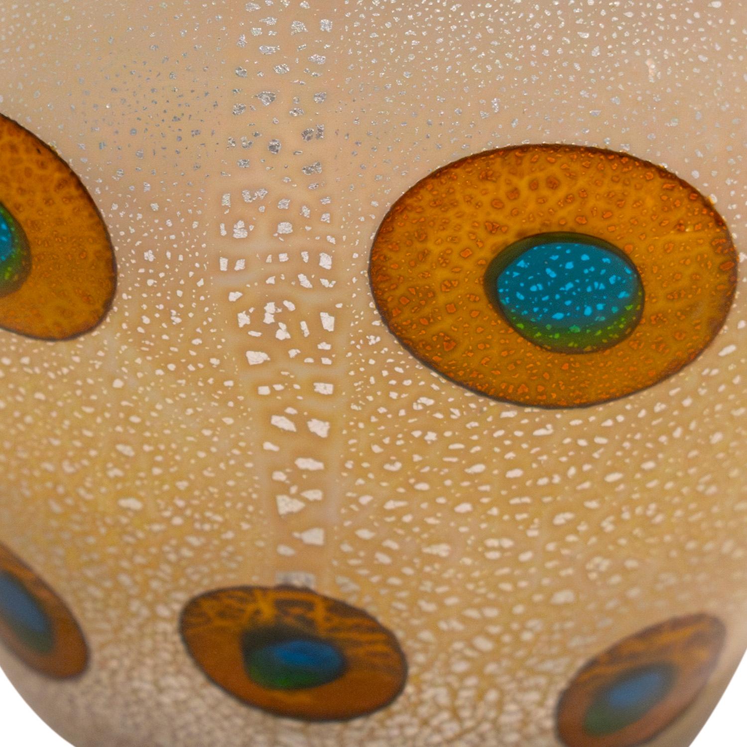 Mid-20th Century Aldo Nason Hand-Blown Vase in Amber Glass with Murrhines and Silver Foil 1950s For Sale