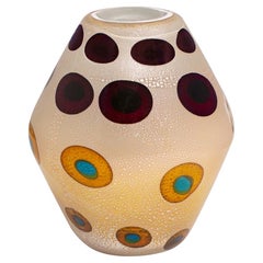 Aldo Nason Hand-Blown Vase in Amber Glass with Murrhines and Silver Foil 1950s