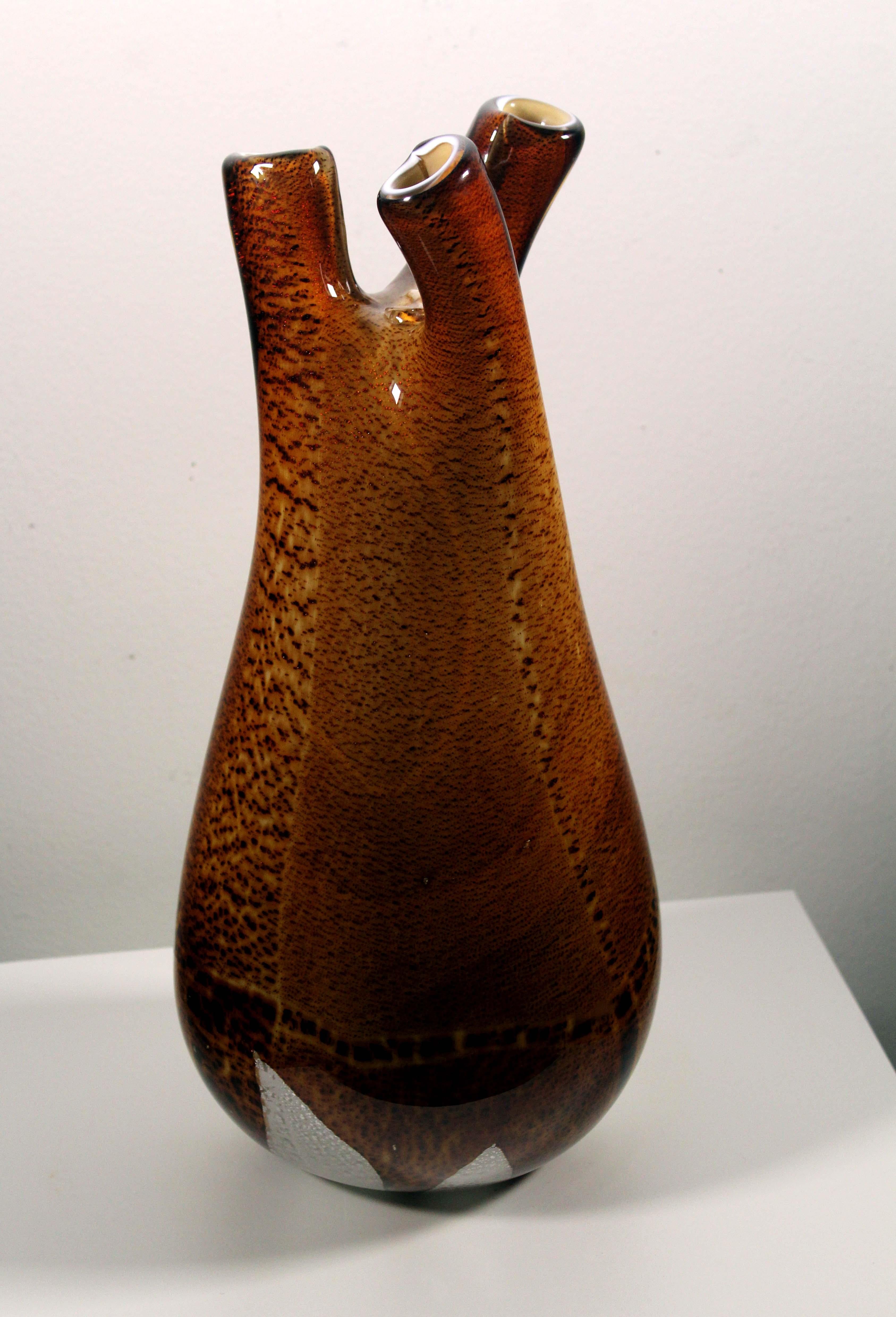 20th Century Aldo Nason Mid-Century Modern Handblown Glass with Amber Swirl Pattern 3 Tubular