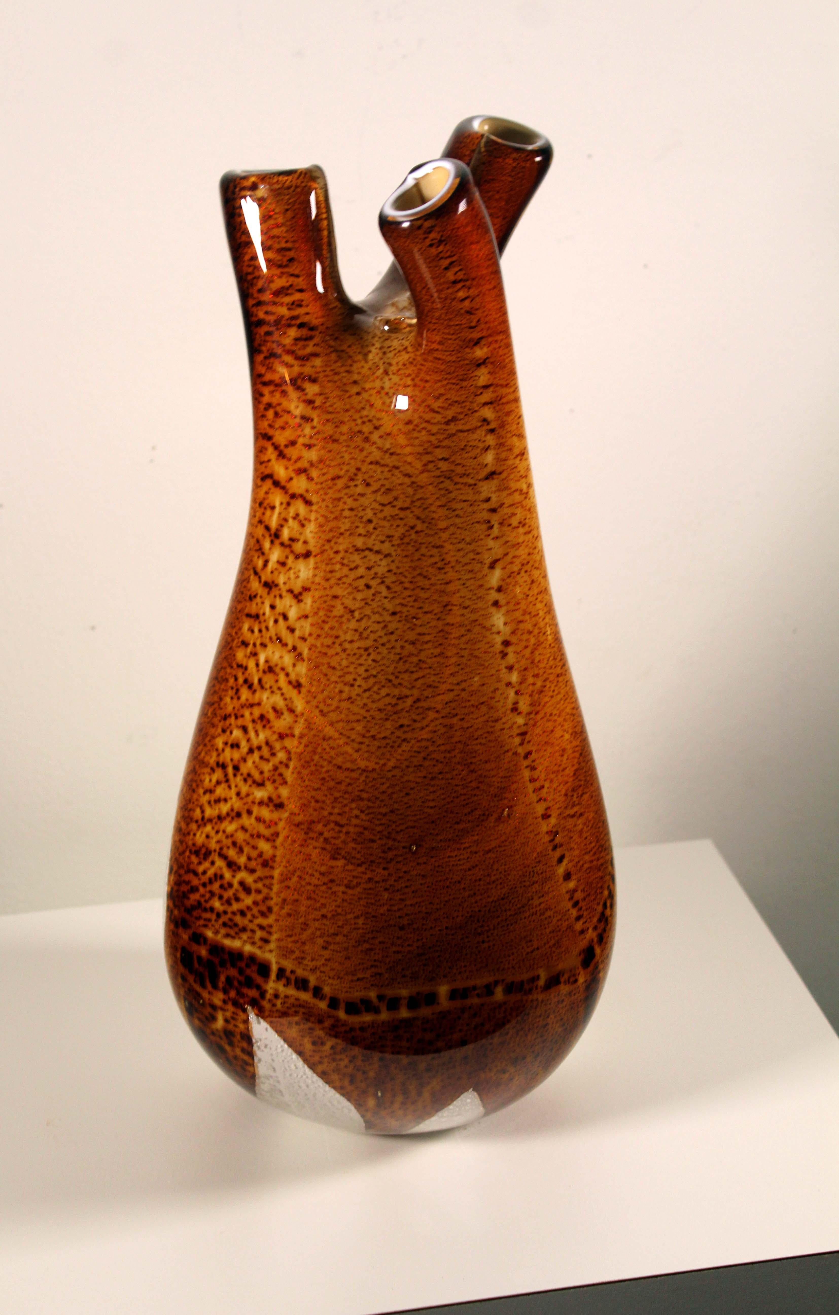 Blown Glass Aldo Nason Mid-Century Modern Handblown Glass with Amber Swirl Pattern 3 Tubular